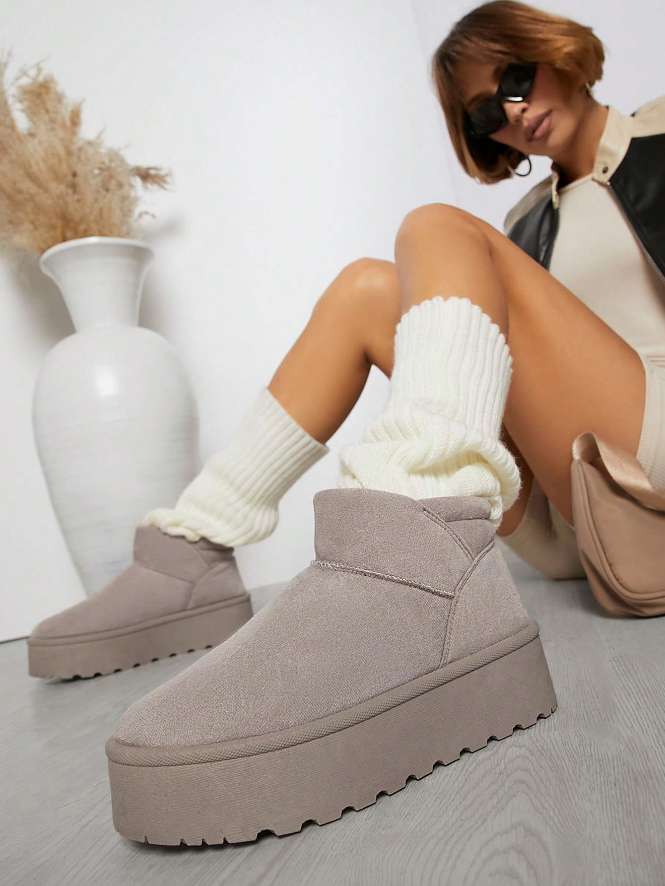 Faux Suede Slip On Ankle Booties