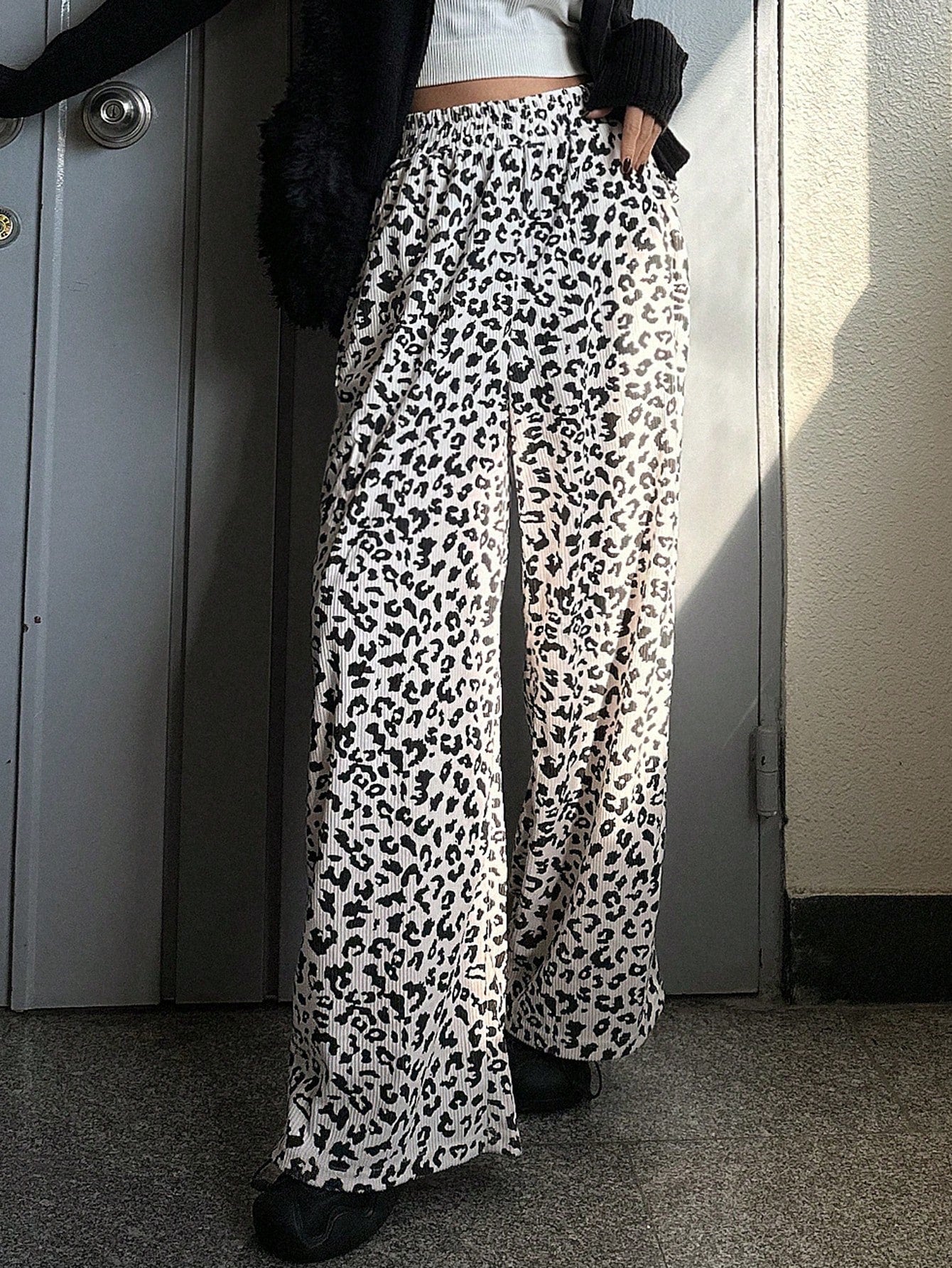 FRIFUL Women Loose Fit Elastic Waist Polka Dot Printed Straight Leg Casual Long Pants
