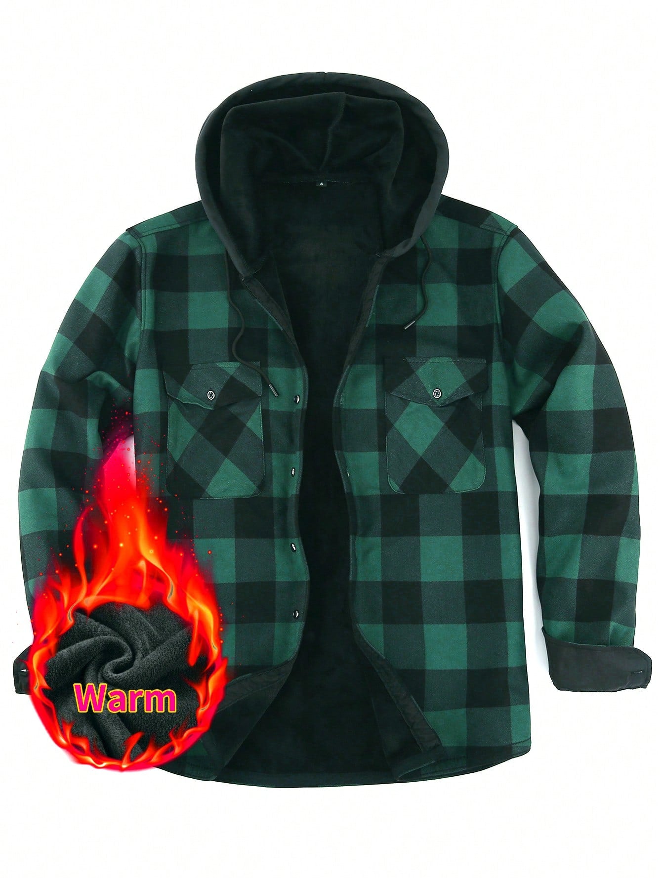 Men Buffalo Plaid Print Thermal Lined Drawstring Hooded Shacket