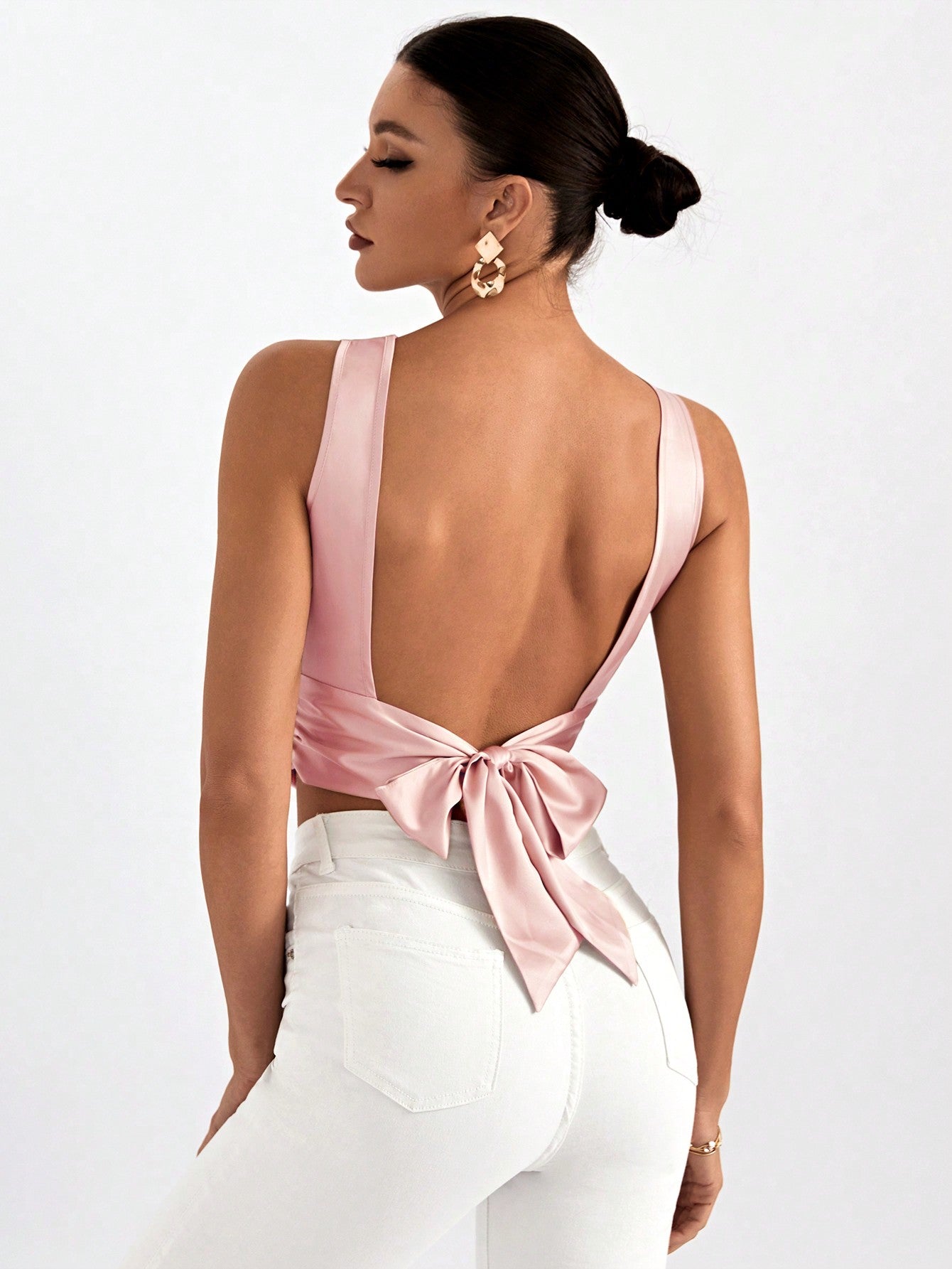 Tie Backless Crop Sleeveless Going Out Blouse