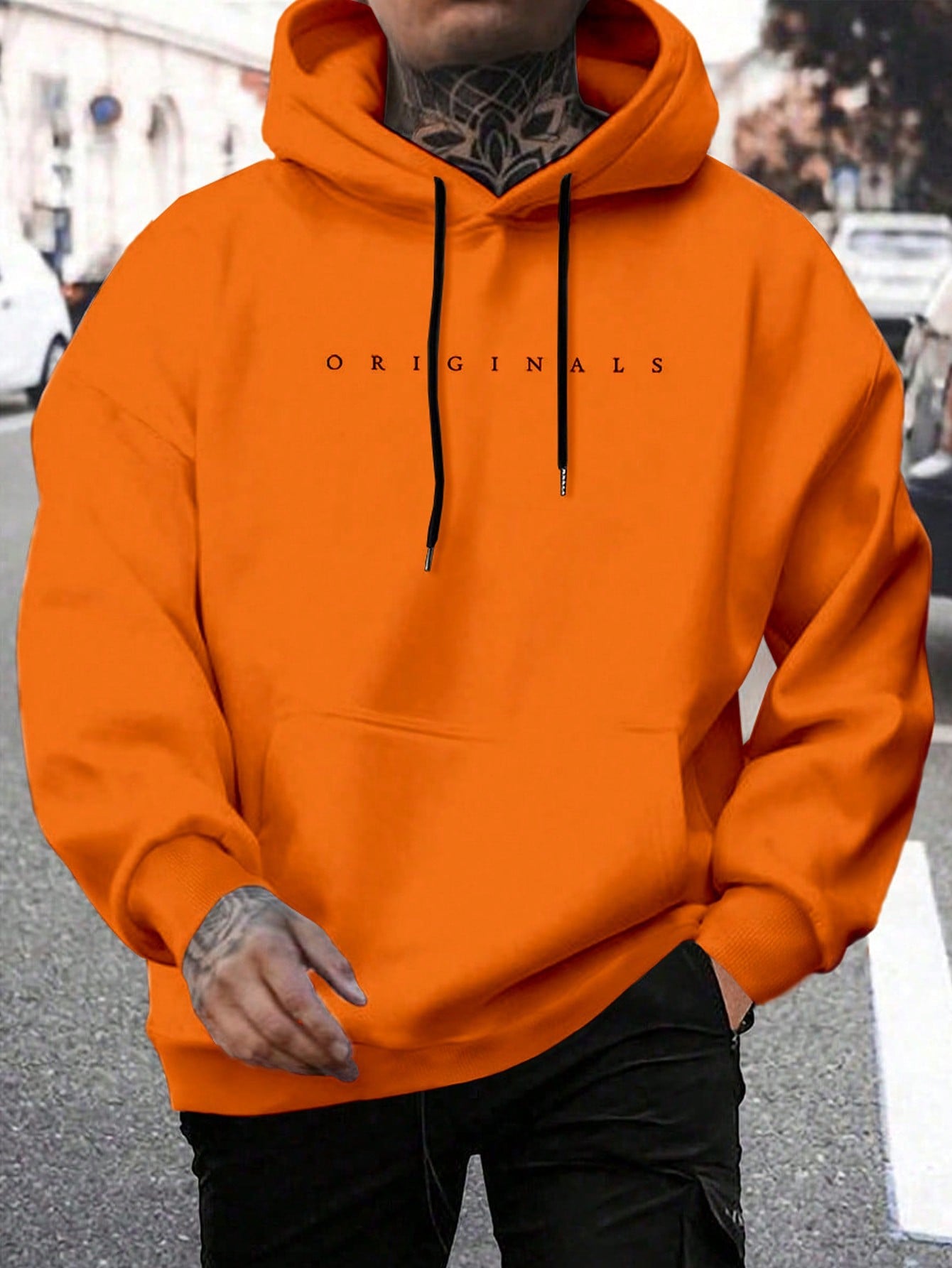 Men's Hooded Sweatshirt With Letter Print And Drawstring