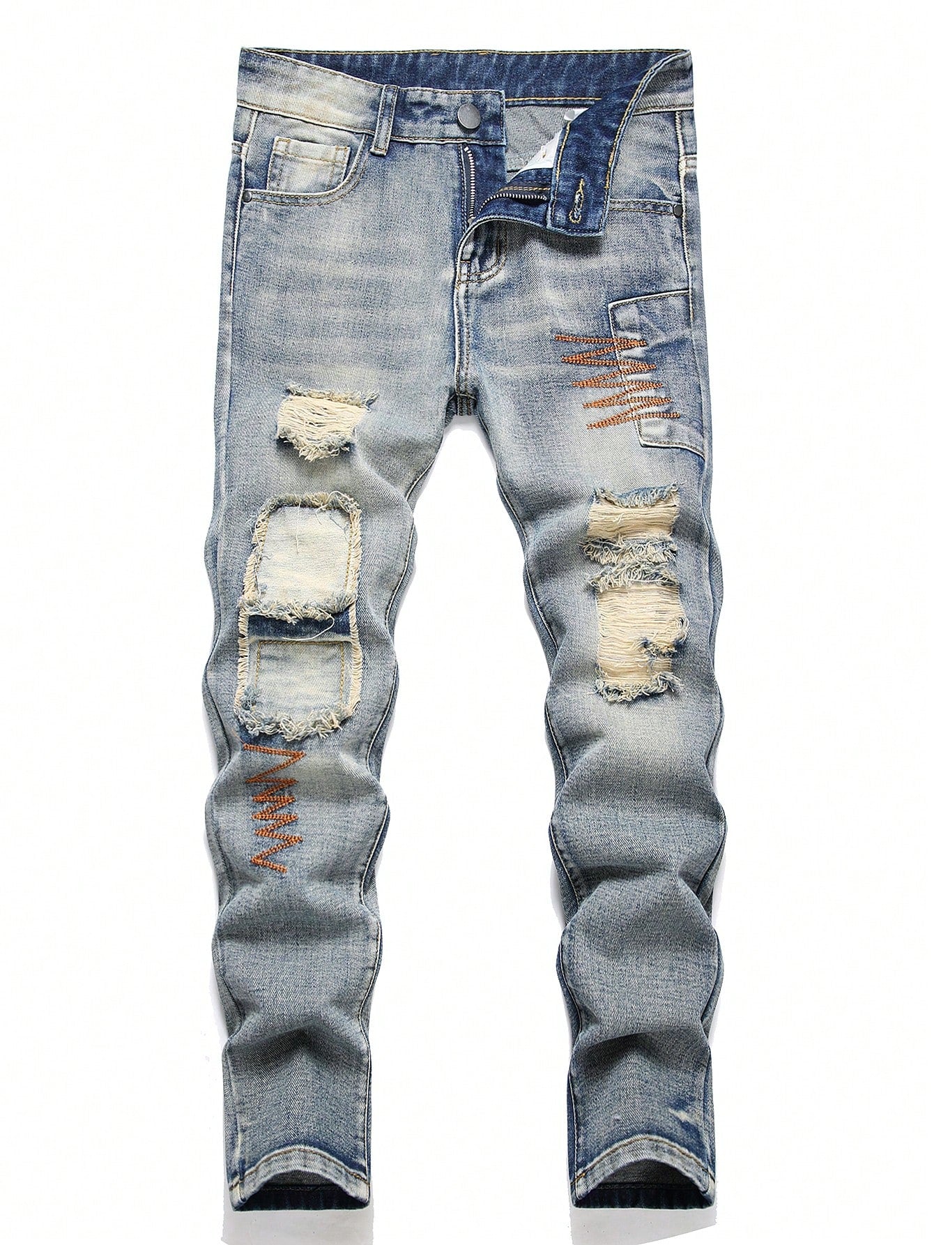 Teen Boy Fashionable Ripped Non-Stretch Denim Jeans