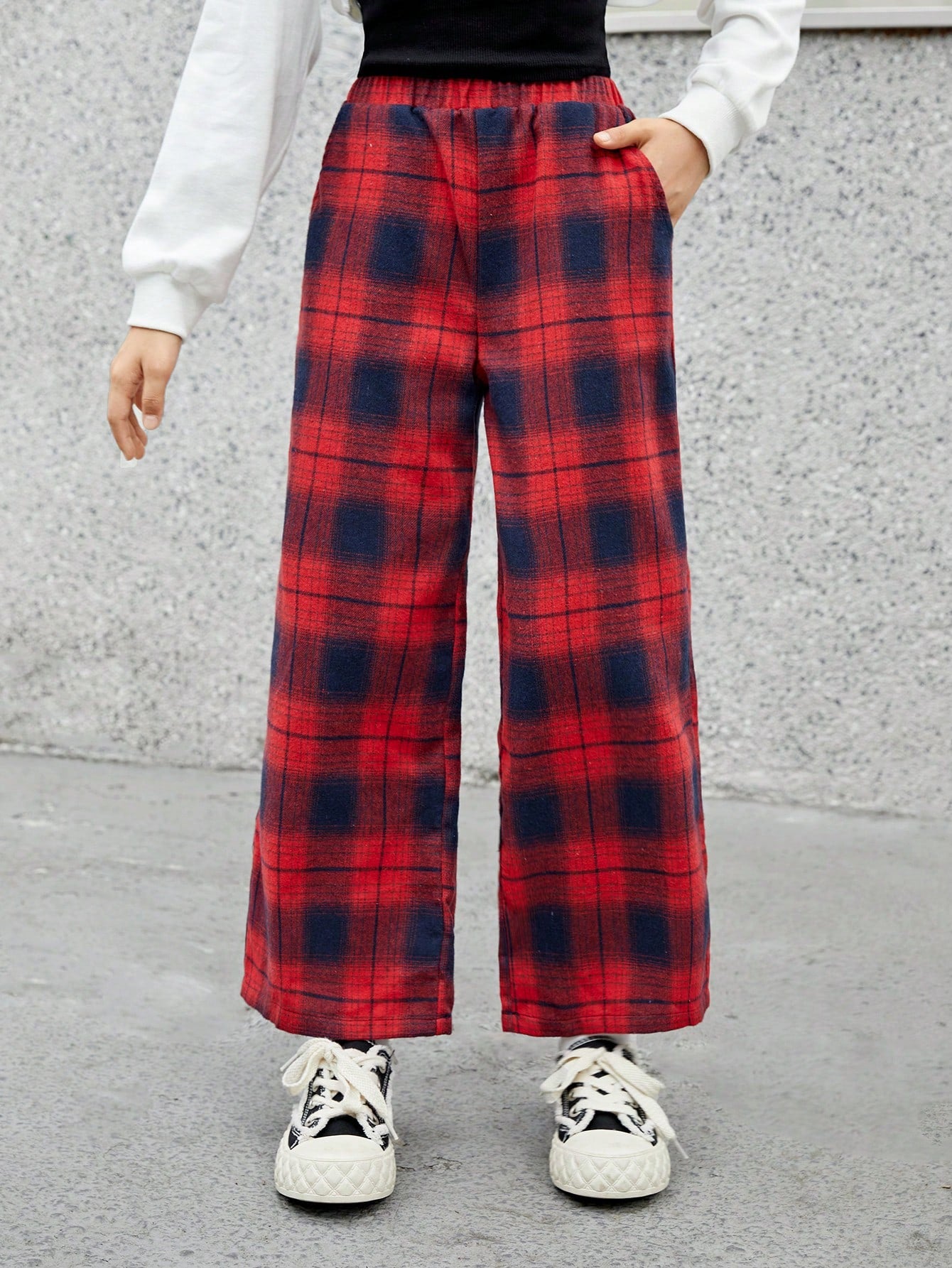 Tween Girls' Woven Plaid Loose Fit Casual Pants