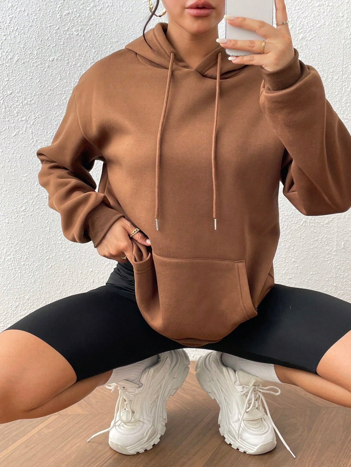 Solid Color Drawstring Hoodie