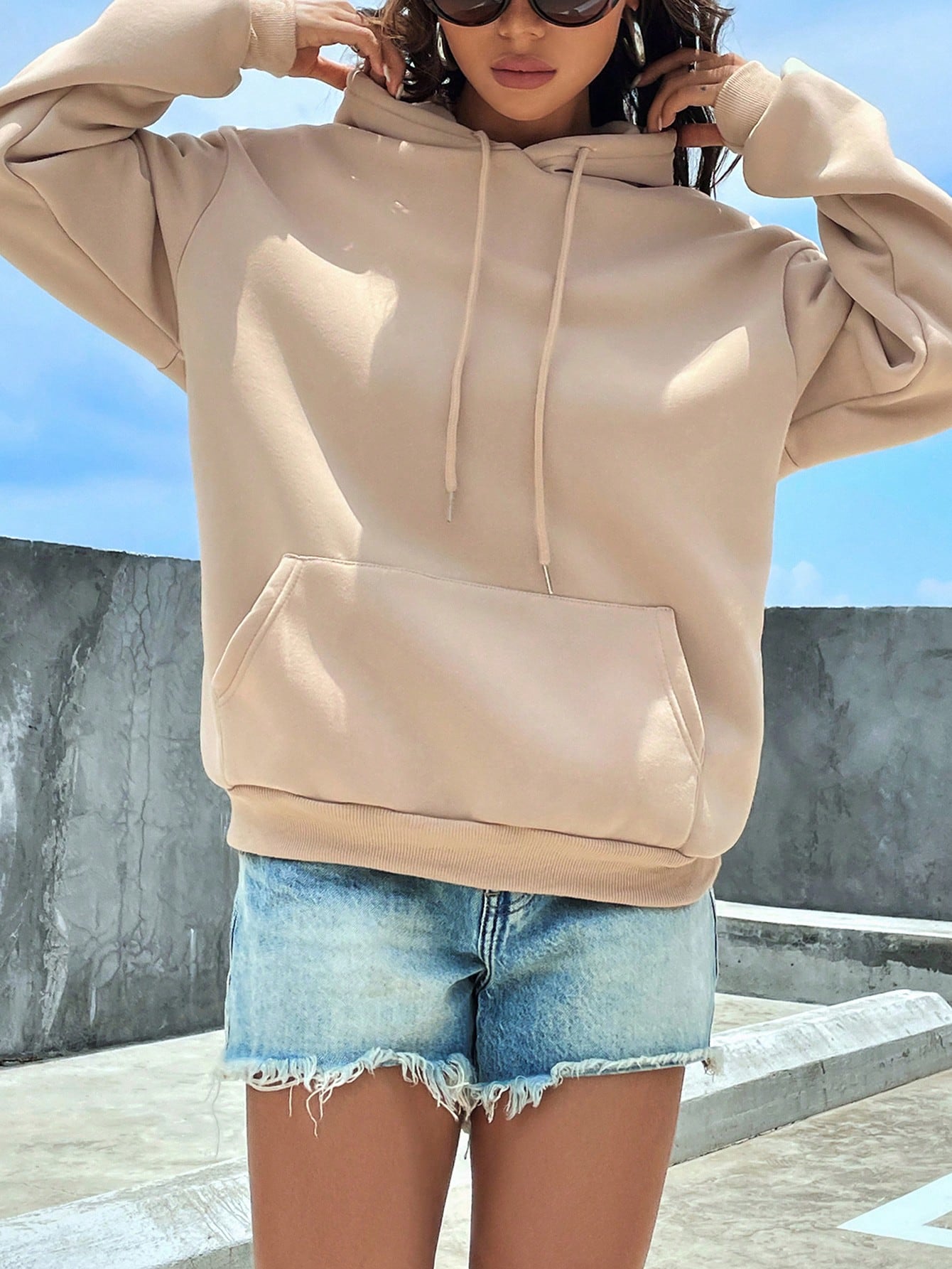 Solid Color Drawstring Hoodie