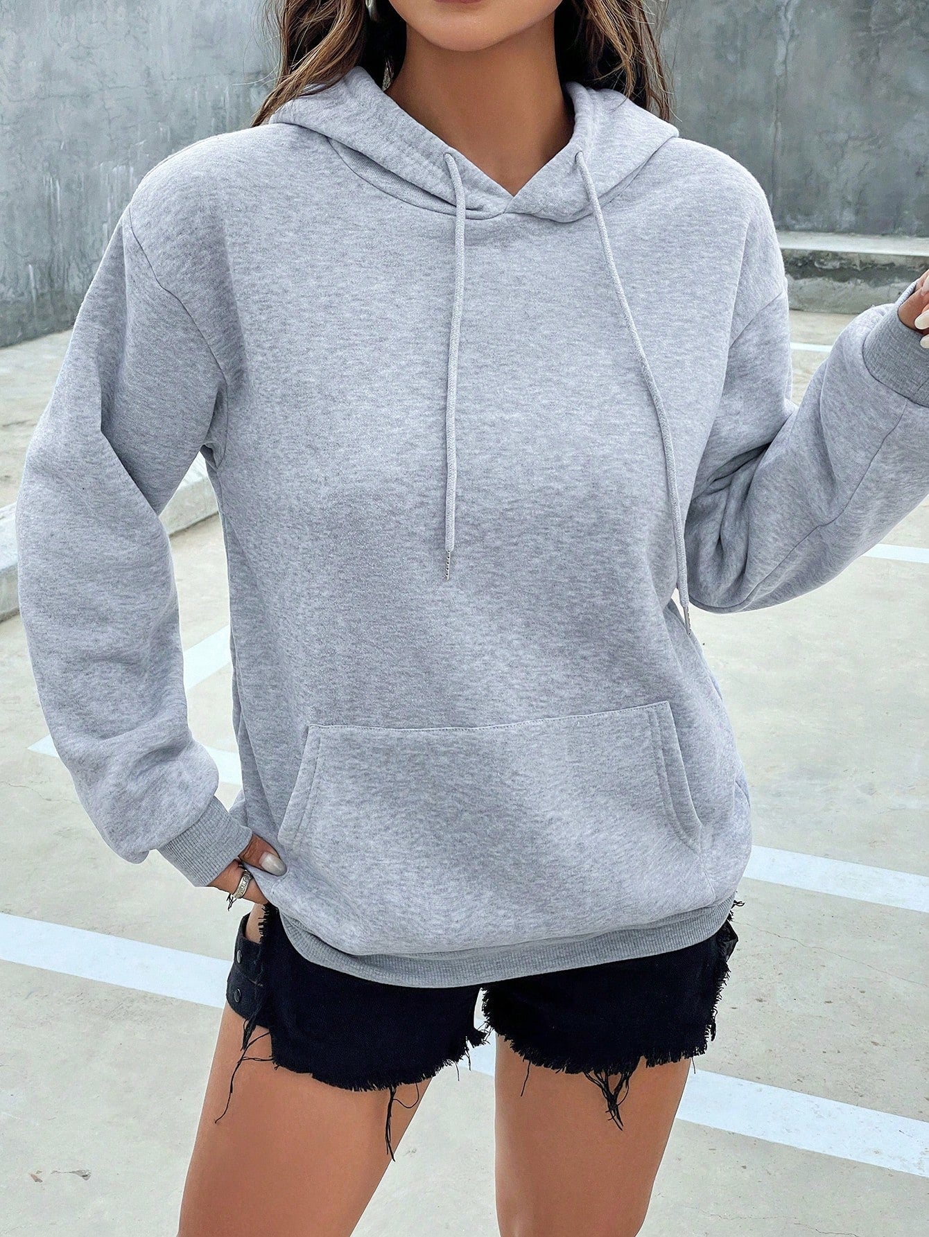 Solid Color Drawstring Hoodie