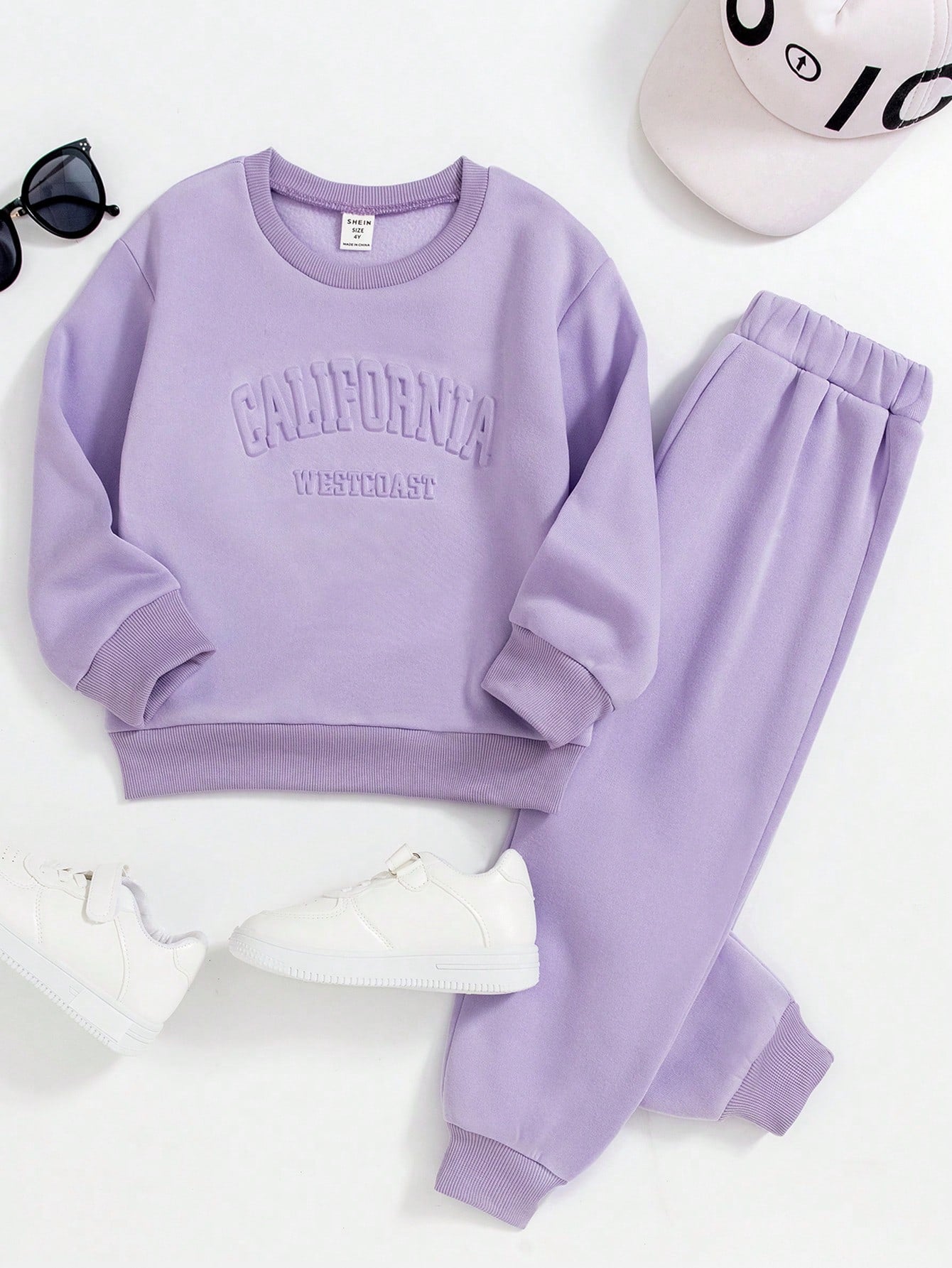 Young Girl Letter Embossed Spring Autumn Casual Sweatshirt & Sweatpants Set