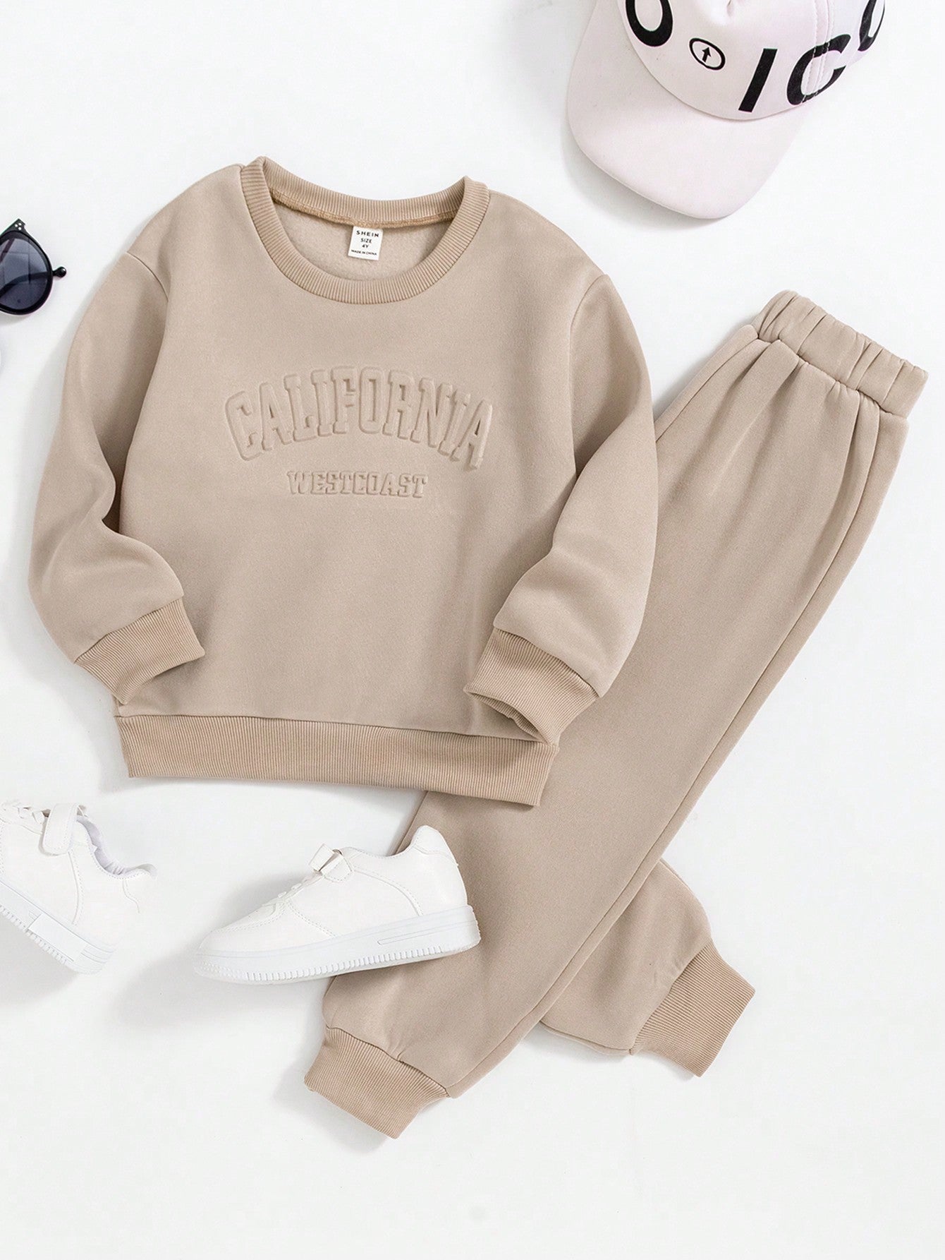 Young Girl Letter Embossed Spring Autumn Casual Sweatshirt & Sweatpants Set