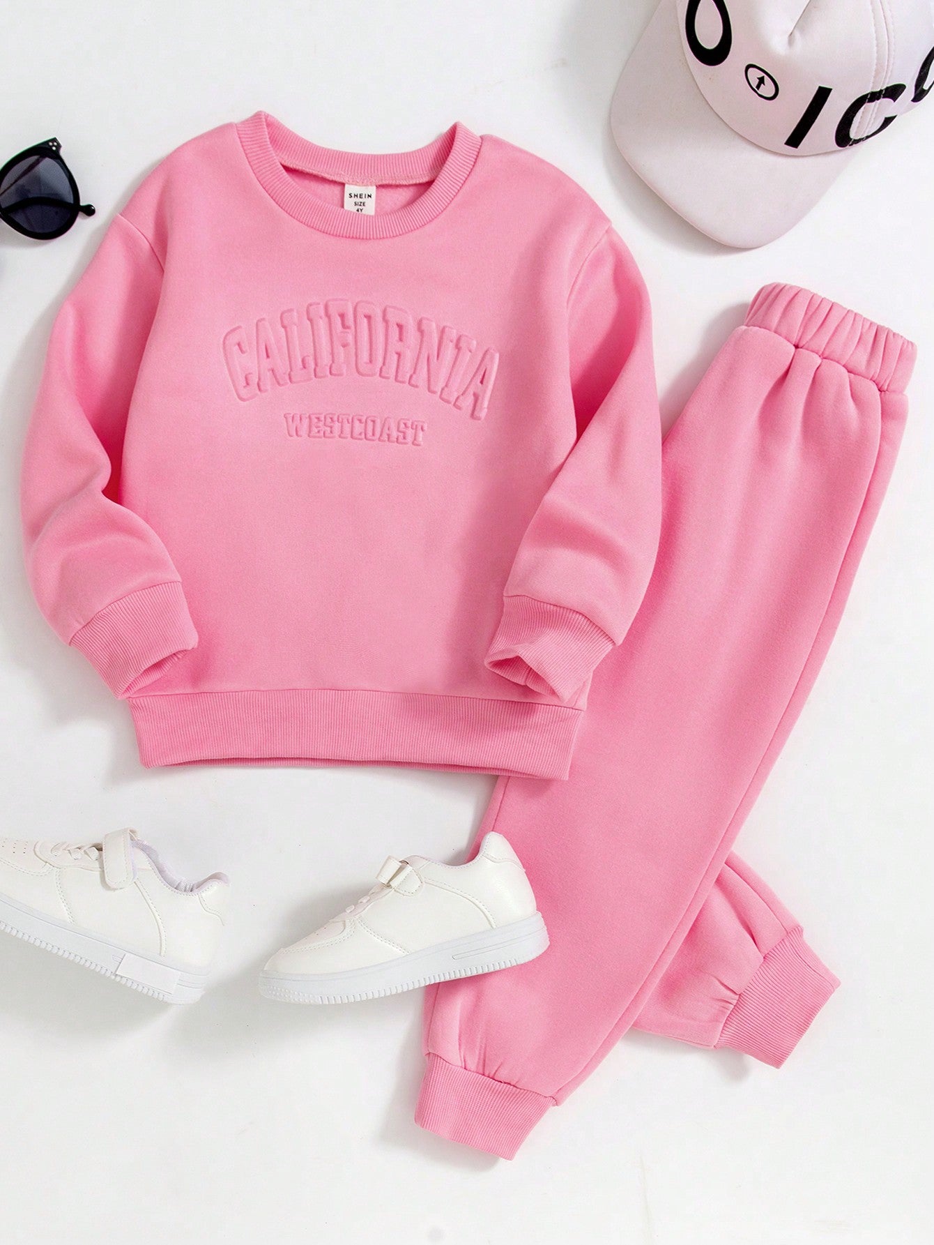 Young Girl Letter Embossed Spring Autumn Casual Sweatshirt & Sweatpants Set