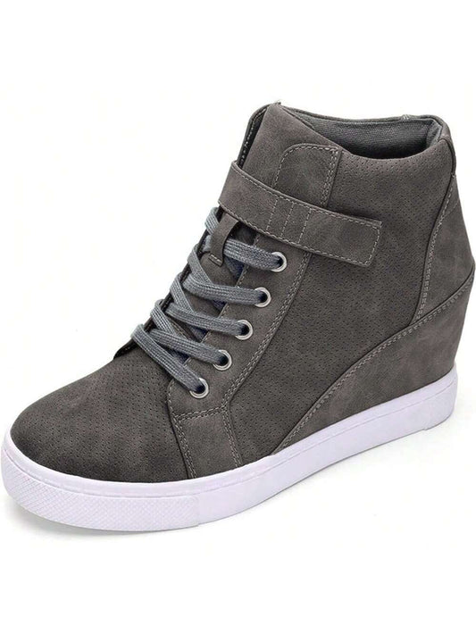 Women's Lace Up Wedge Sneakers High Top Fashion Sneakers Ankle Booties