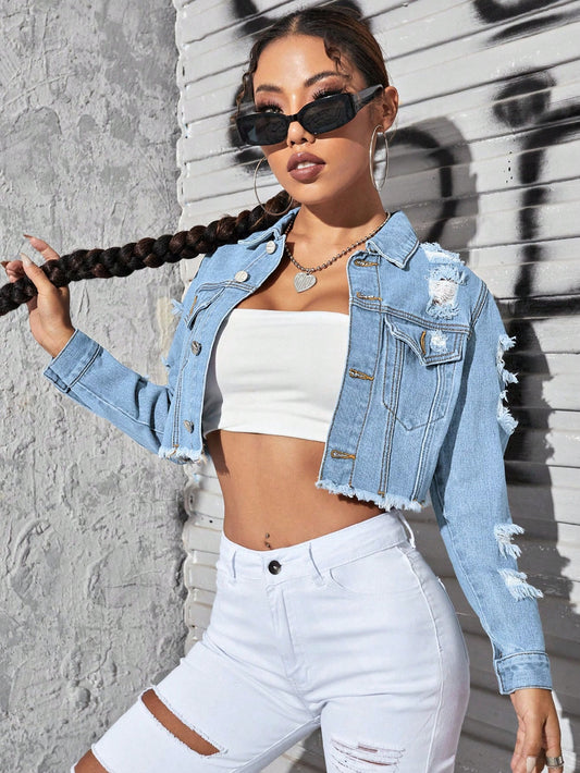 Women's Ripped Denim Jacket