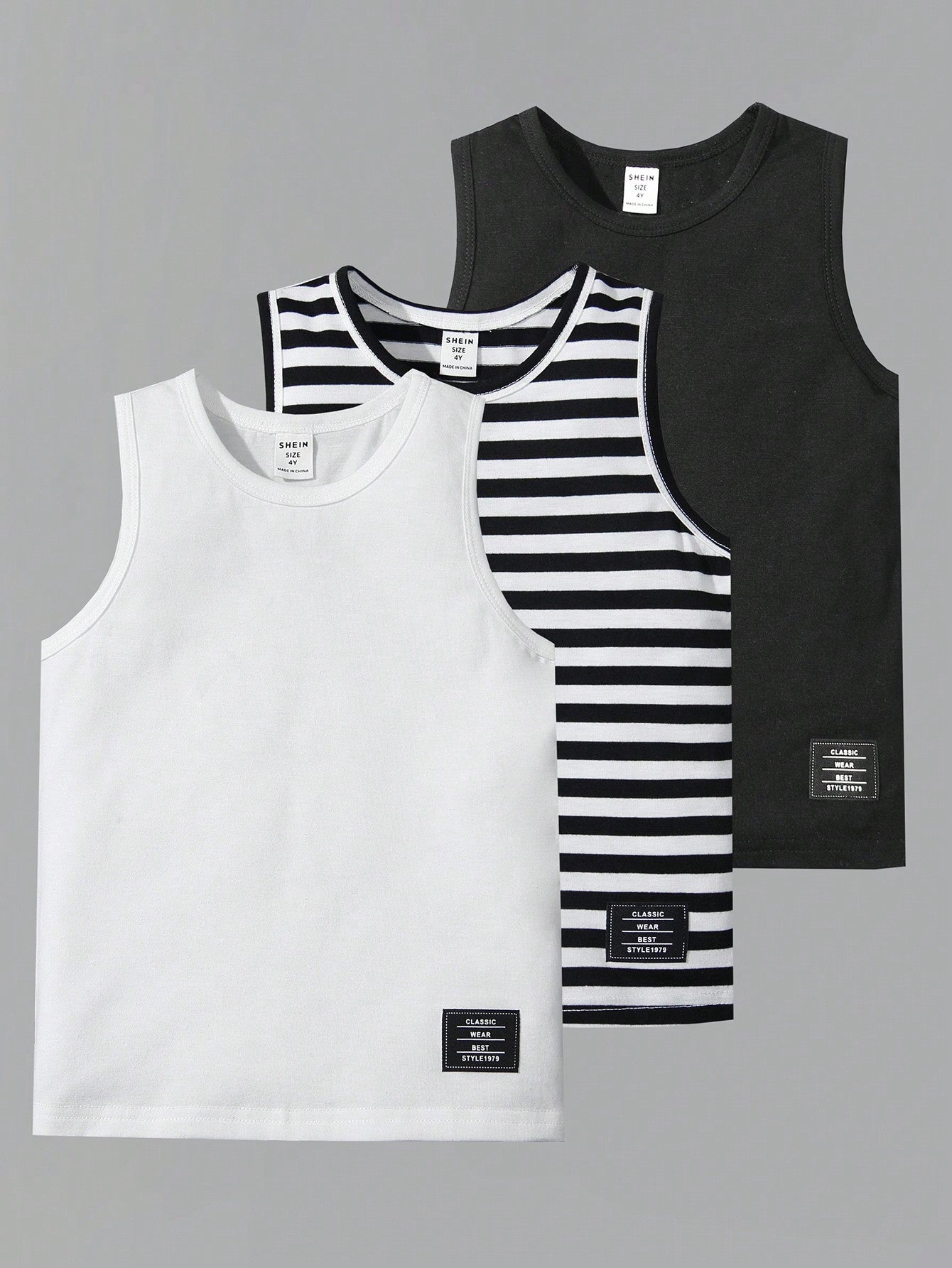 Young Boy 3pcs/Set Comfortable Letter Patched Casual Tank Top