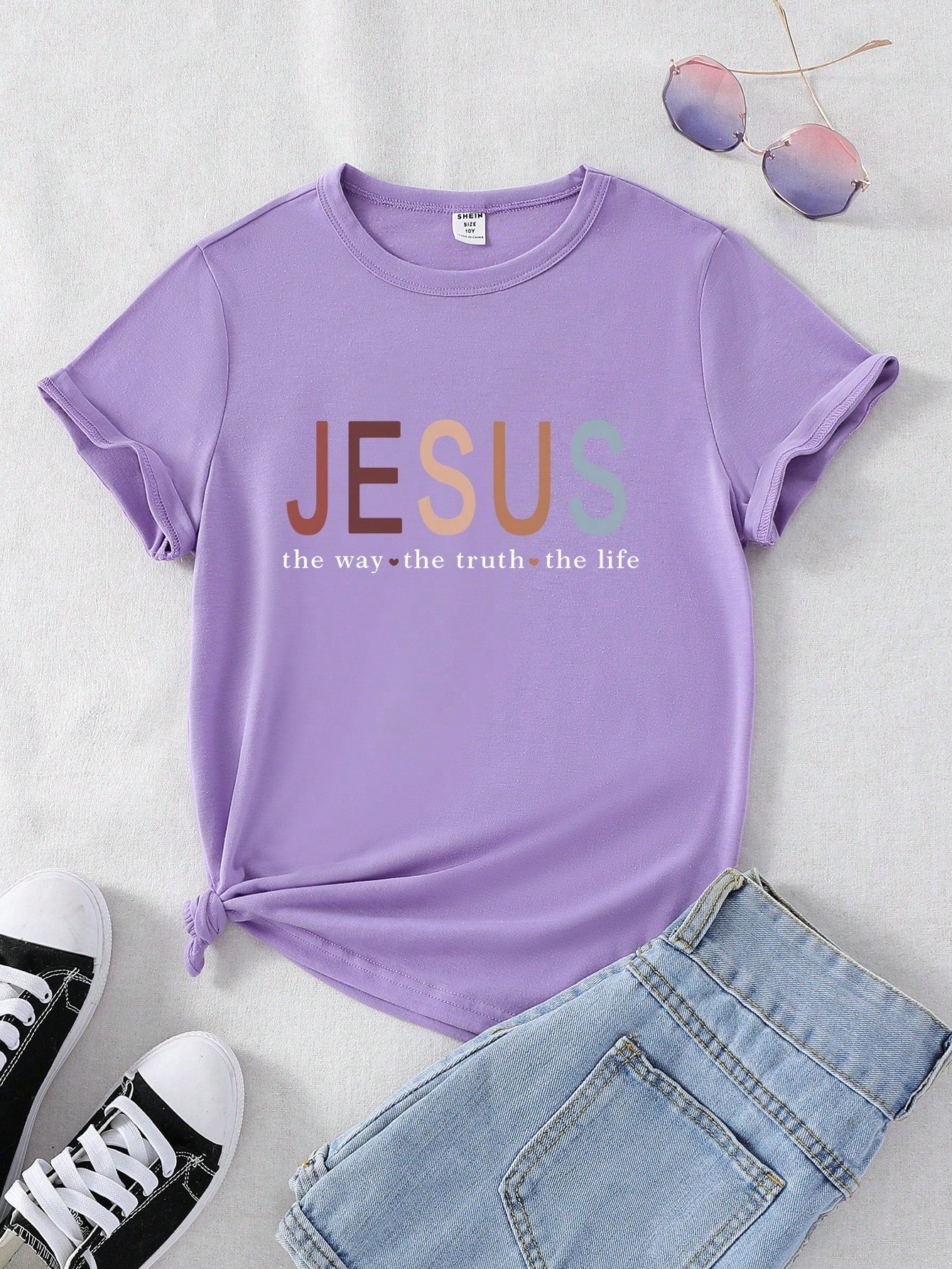 Tween Girl Letter Printed Short Sleeve Round Neck T-Shirt