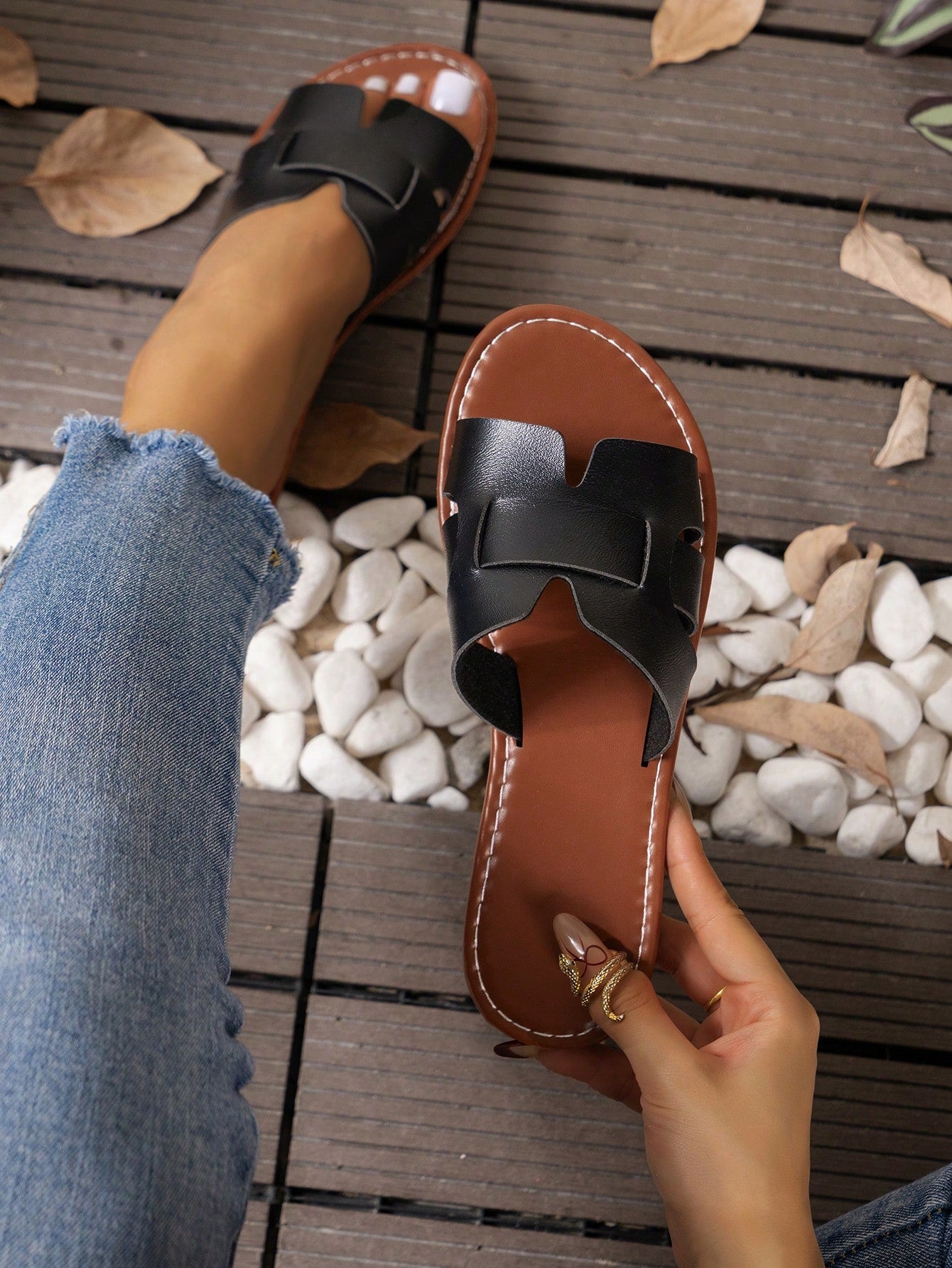 Korean Version Women Flat Sandals Casual Open Toe Slippers, Spring/Summer New Braided Roman Style Flat Outdoor Sandals, Fashionable Flats Suitable For Dresses. Perfect For Beach, Resort, Apartment, Navy Blue, Flat, One-Word Buckle, Black, Orange, White, Y