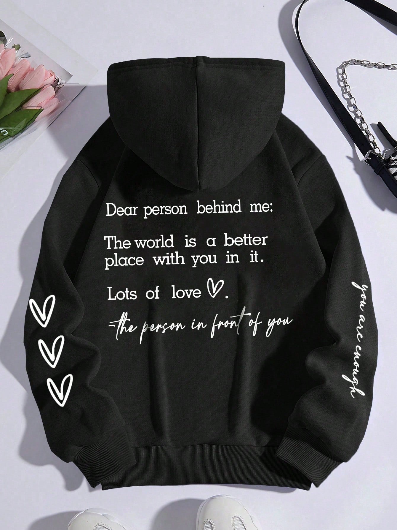 Teen Girl Heart & Slogan Graphic Hoodie