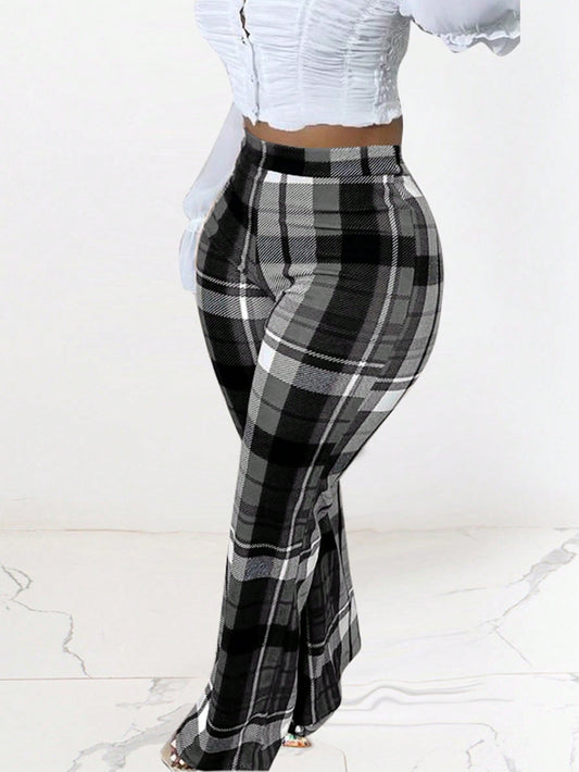 Plus Size High-waisted Plaid Pants