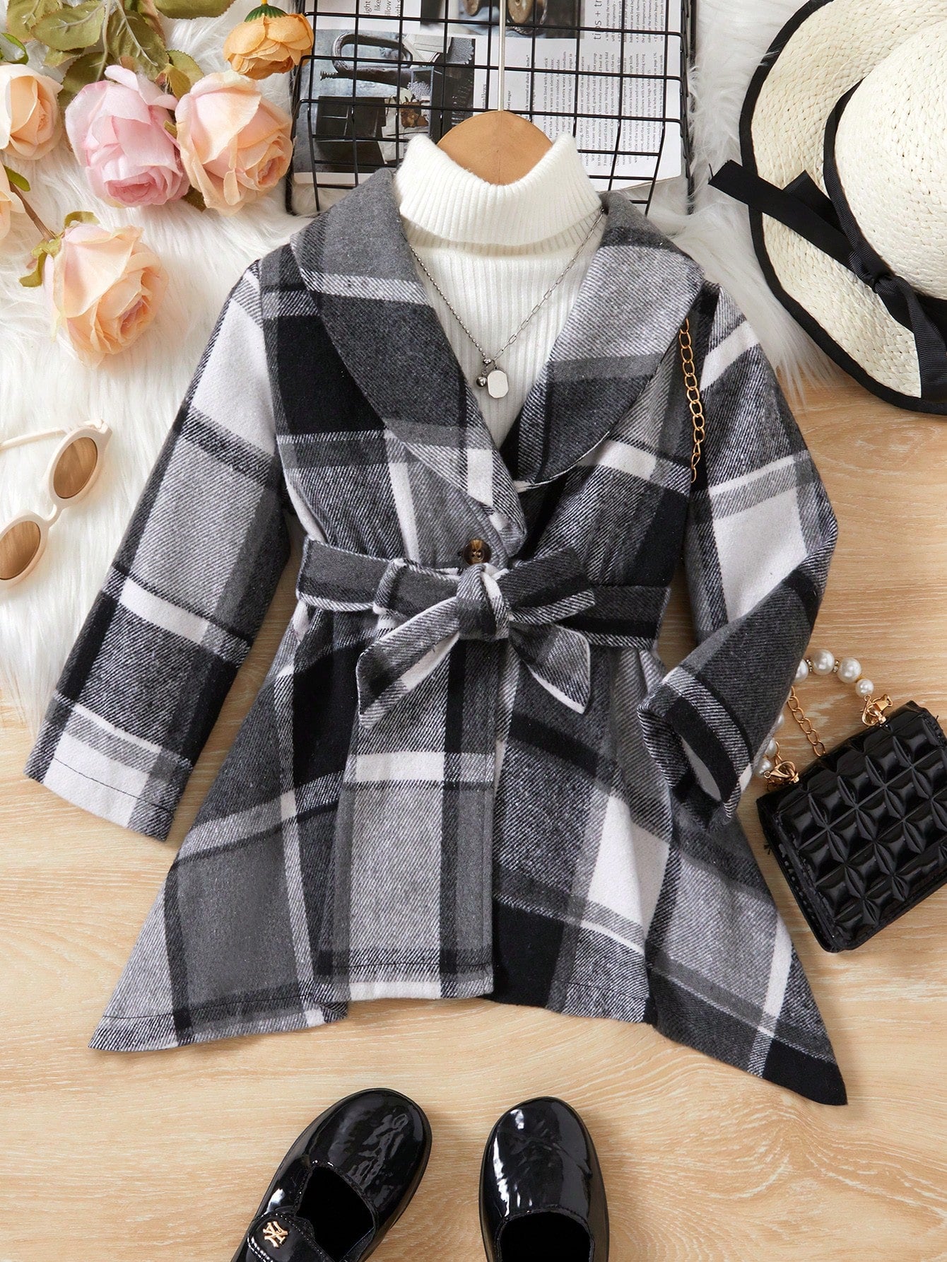 Little Girls' Fashionable Plaid Jacket Coat For Autumn And Winter