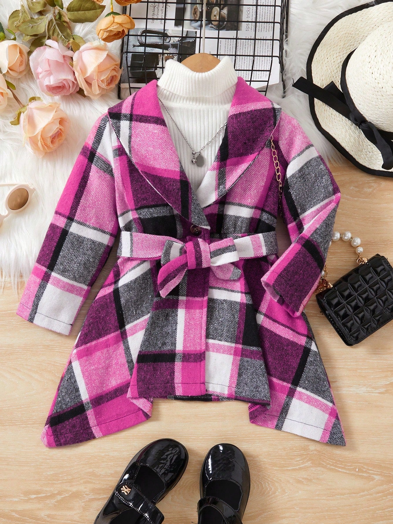 Little Girls' Fashionable Plaid Jacket Coat For Autumn And Winter