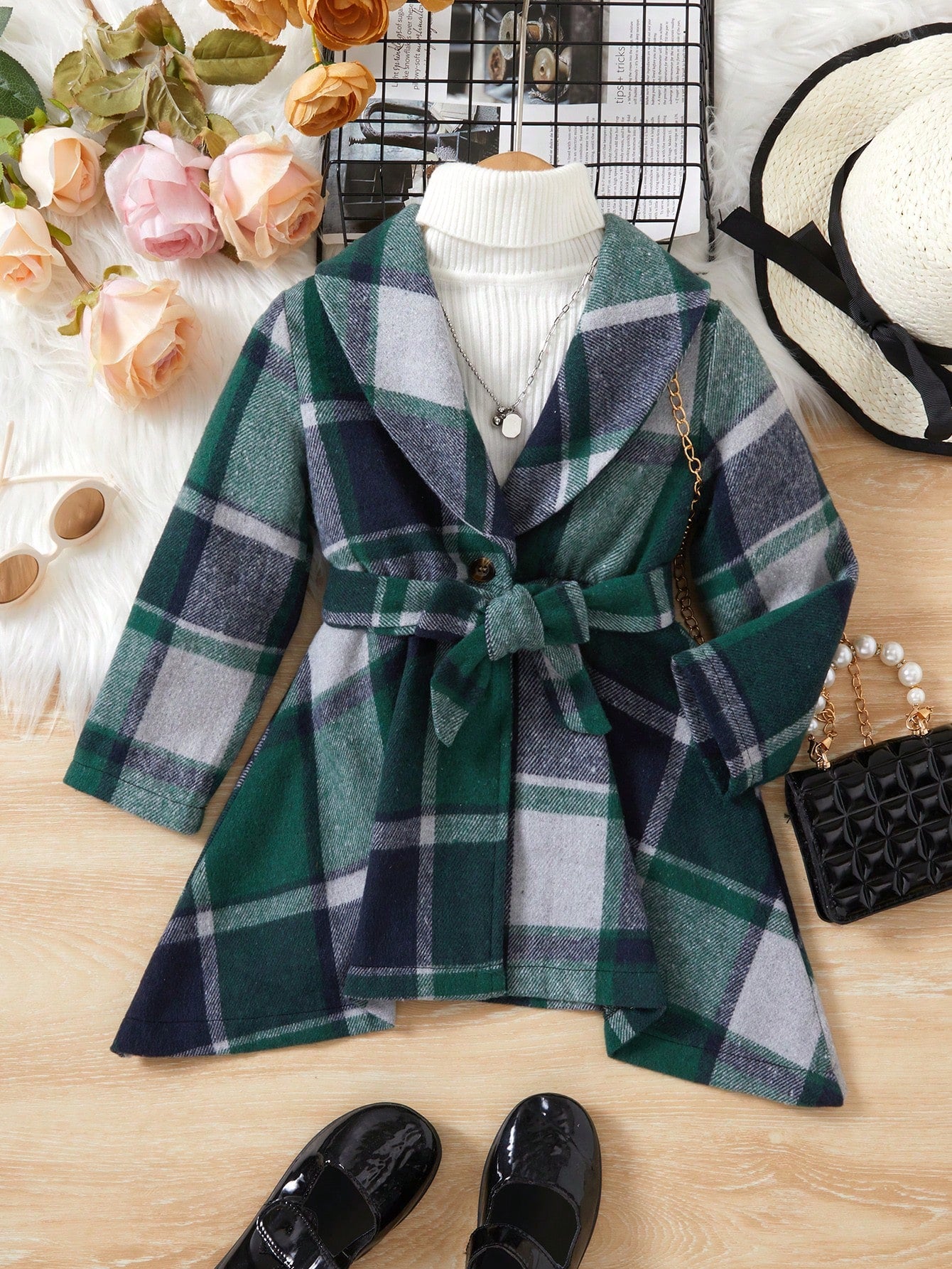 Little Girls' Fashionable Plaid Jacket Coat For Autumn And Winter