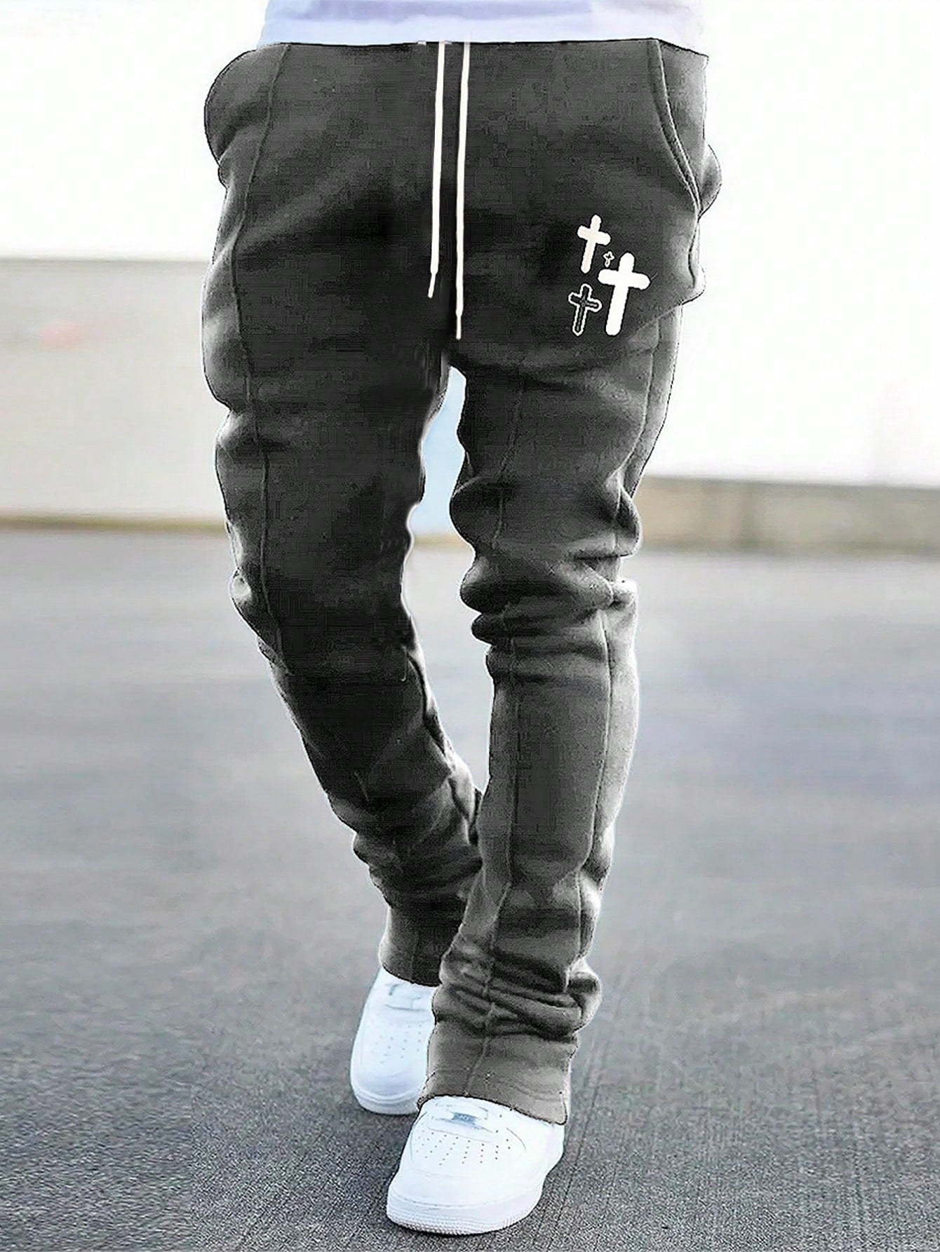 Men's Cross Printed Drawstring Waist Joggers