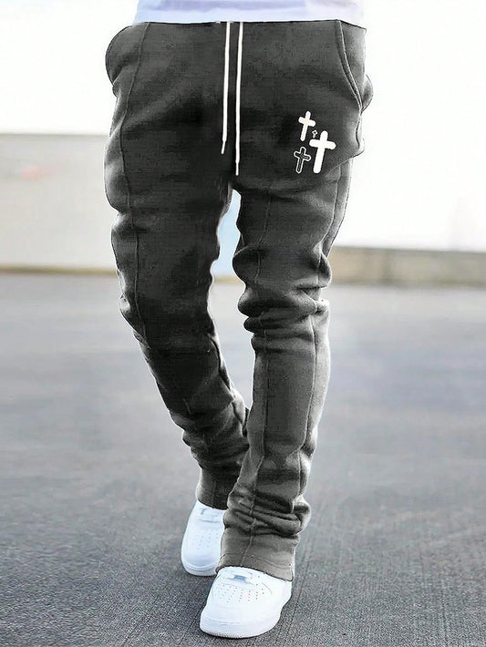 Men's Drawstring Joggers With Cross Print