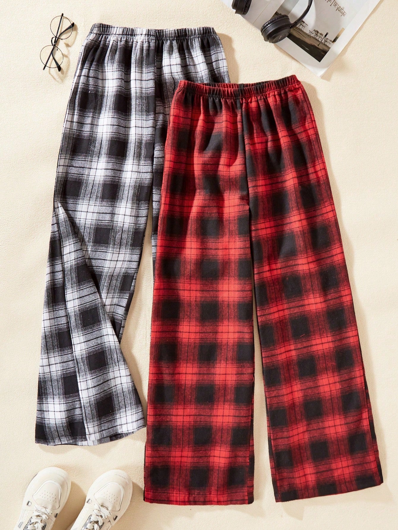 Teen Girl 2pcs/Set Casual Plaid Pants