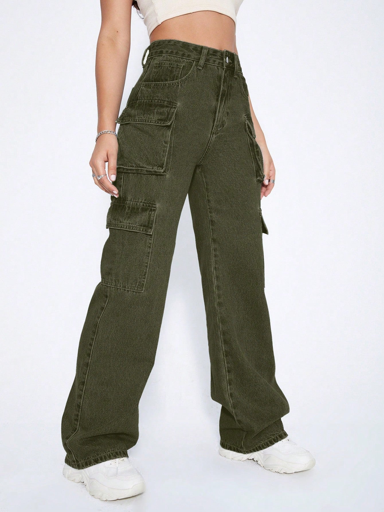 Y2k Black High Waist Flap Pocket Cargo Jeans