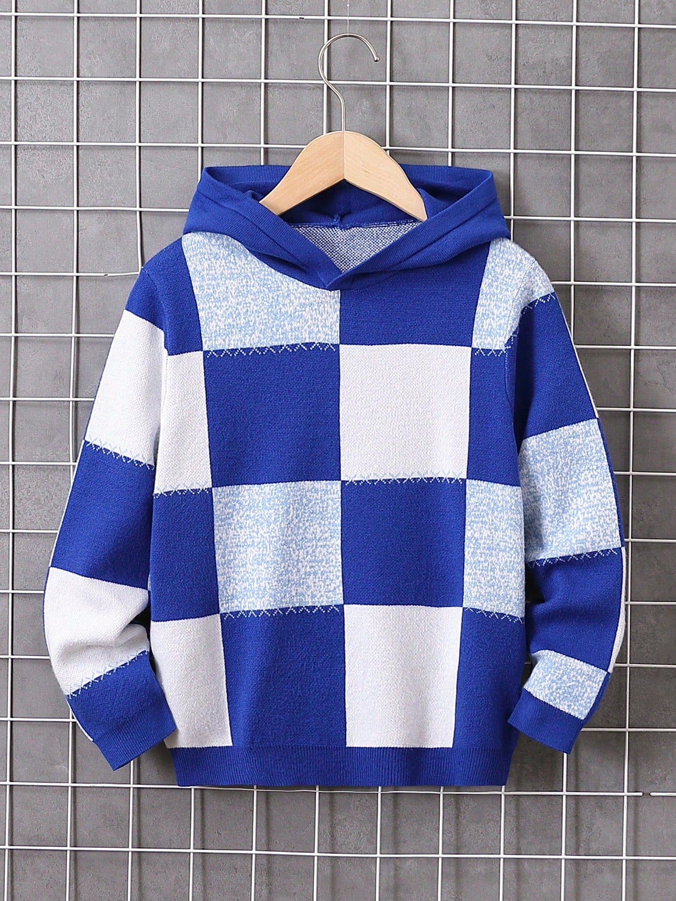 Tween Boy Checker Pattern Hooded Sweater