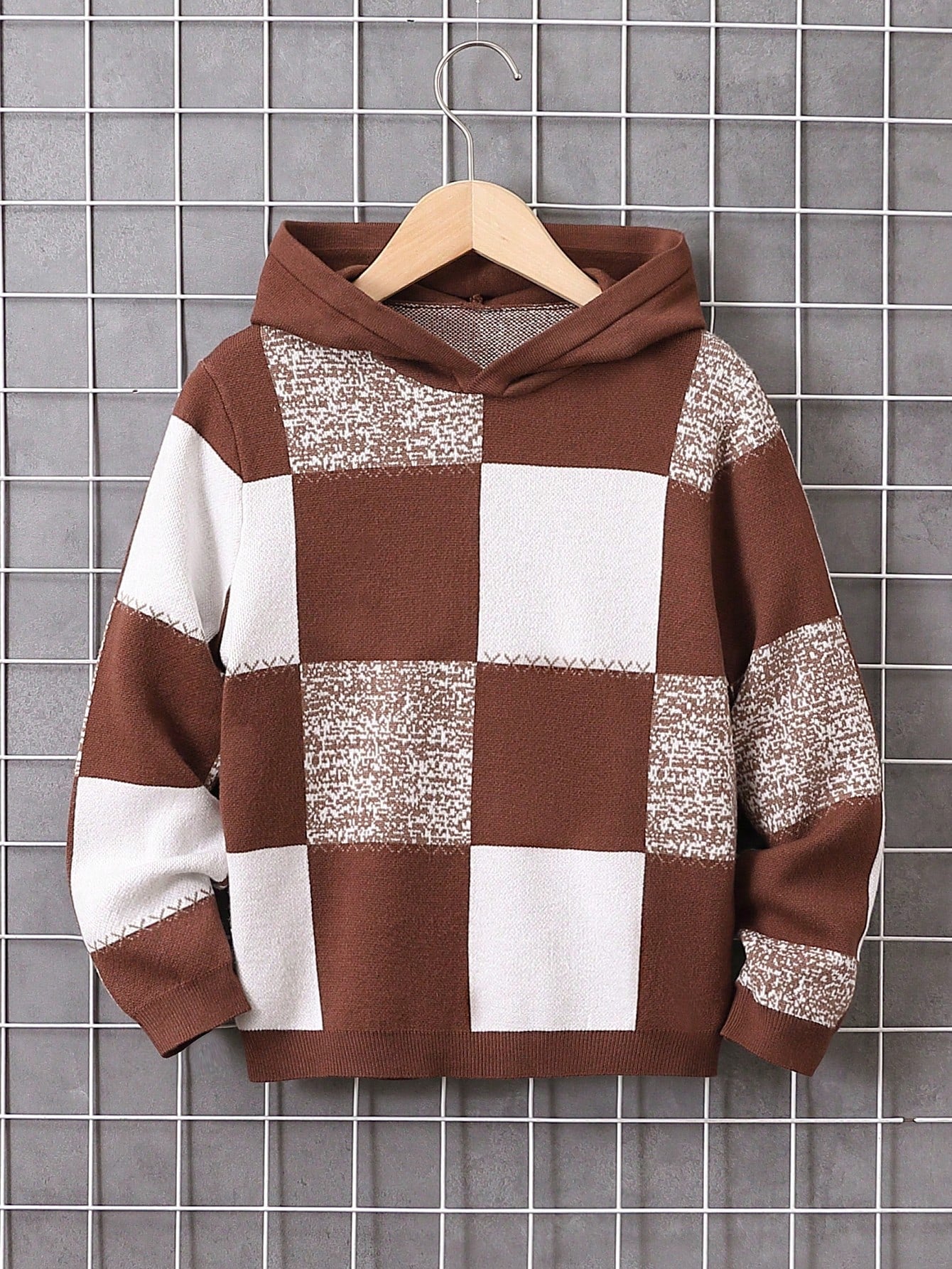 Tween Boy Checker Pattern Hooded Sweater