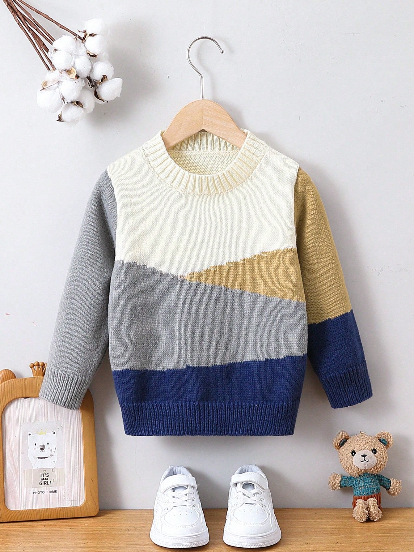 Little Boys' Color Block Round Neck Casual Sweater