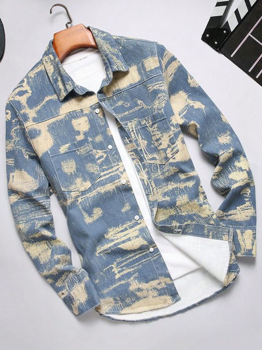 Men's Water Washed Denim Shirt With Pocket And Button Front