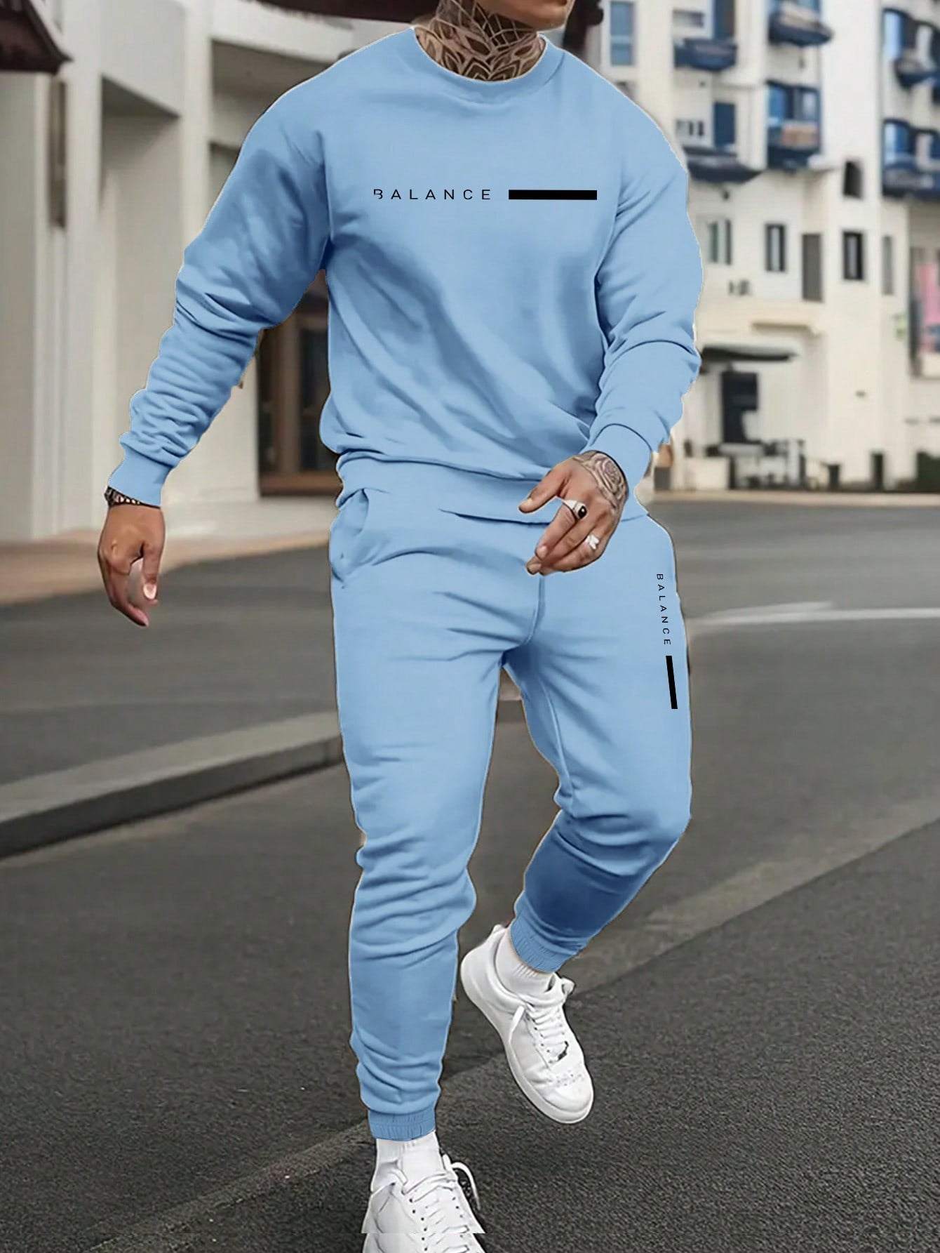 2pcs Men's Casual Letter Printed Sweatshirt And Sweatpants Set, For Daily Leisure