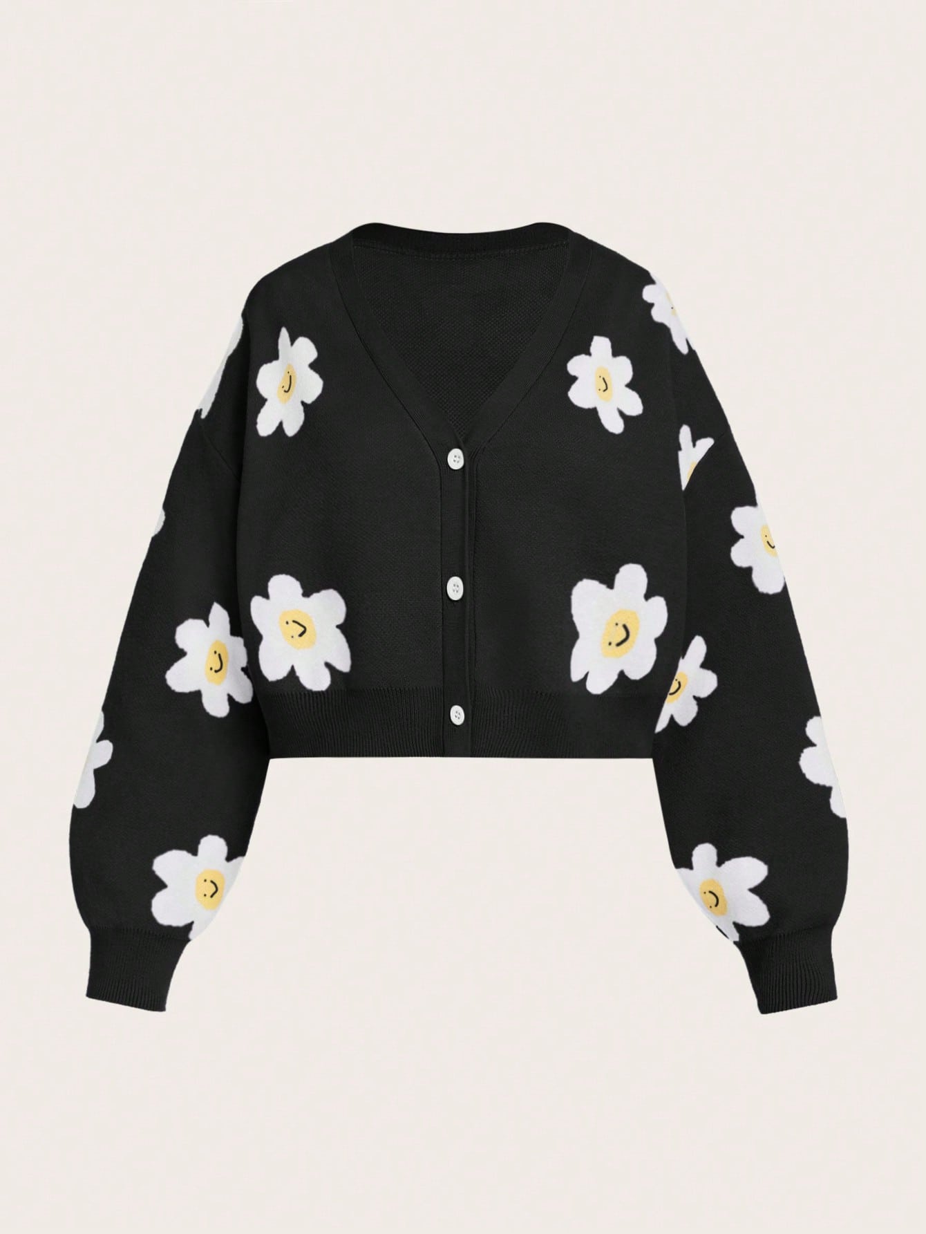 Teen Girl Floral Pattern Drop Shoulder Cardigan