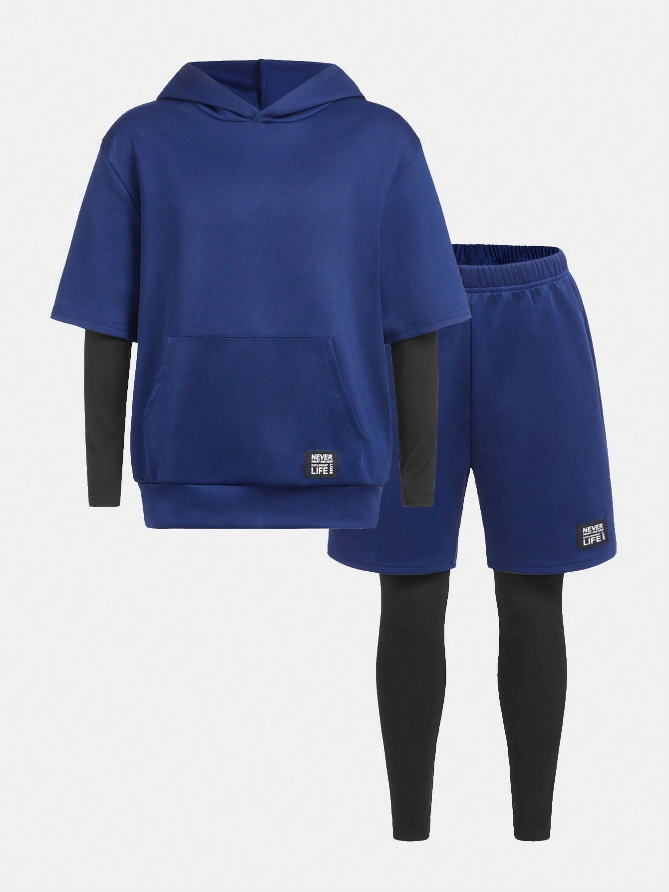 Tween Boy Letter Patched Hooded 2 In 1 Active Top & Pants