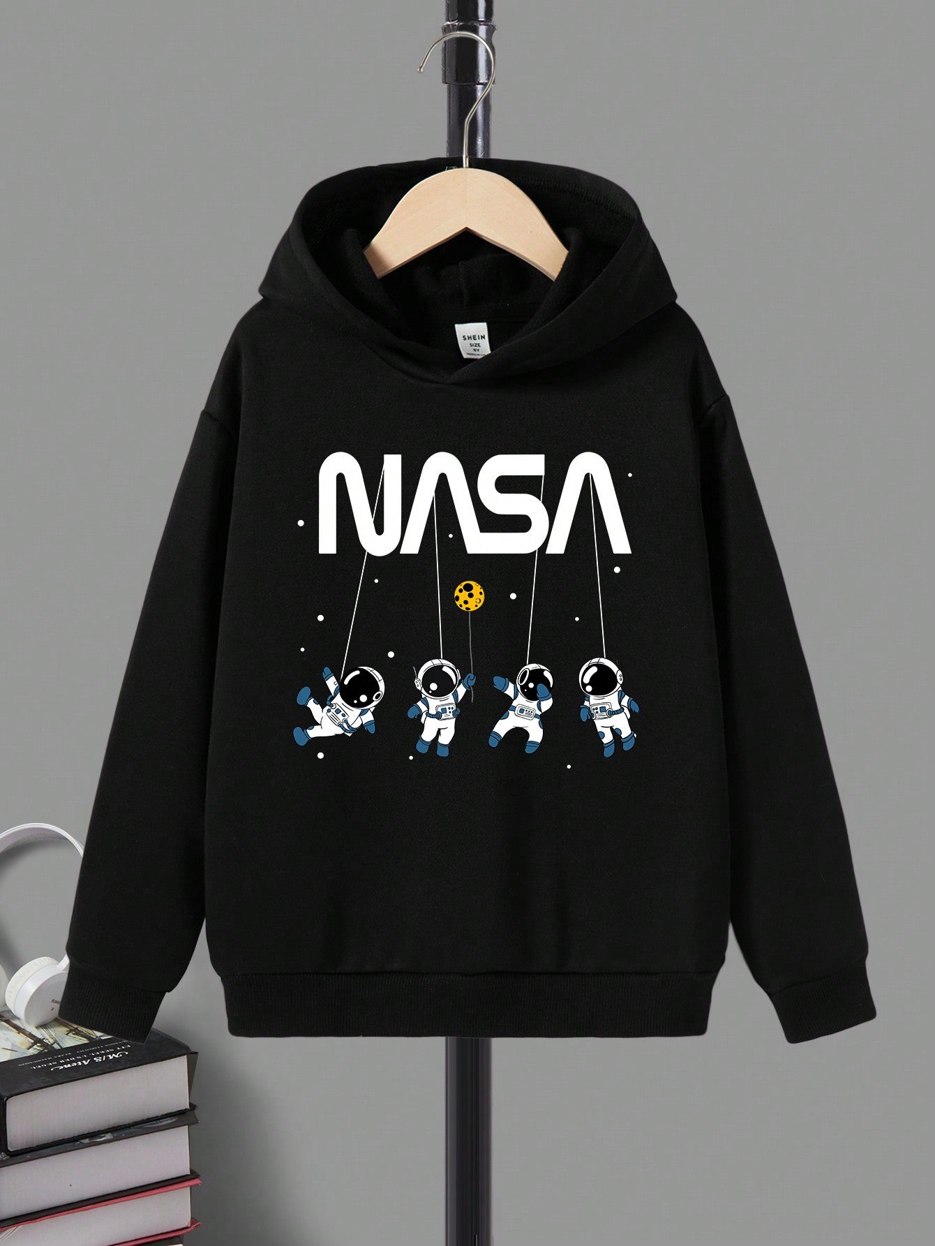 Tween Boy Cartoon Patterned Long Sleeve Hooded Sweatshirt For Leisure Time, Autumn And Winter