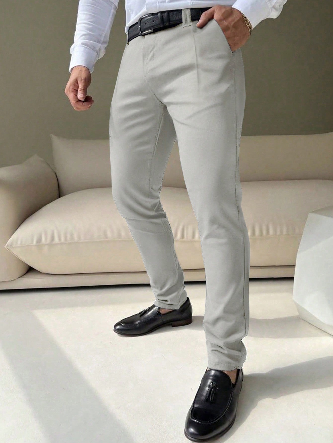 Men Slant Pocket Suit Pants Without Belt