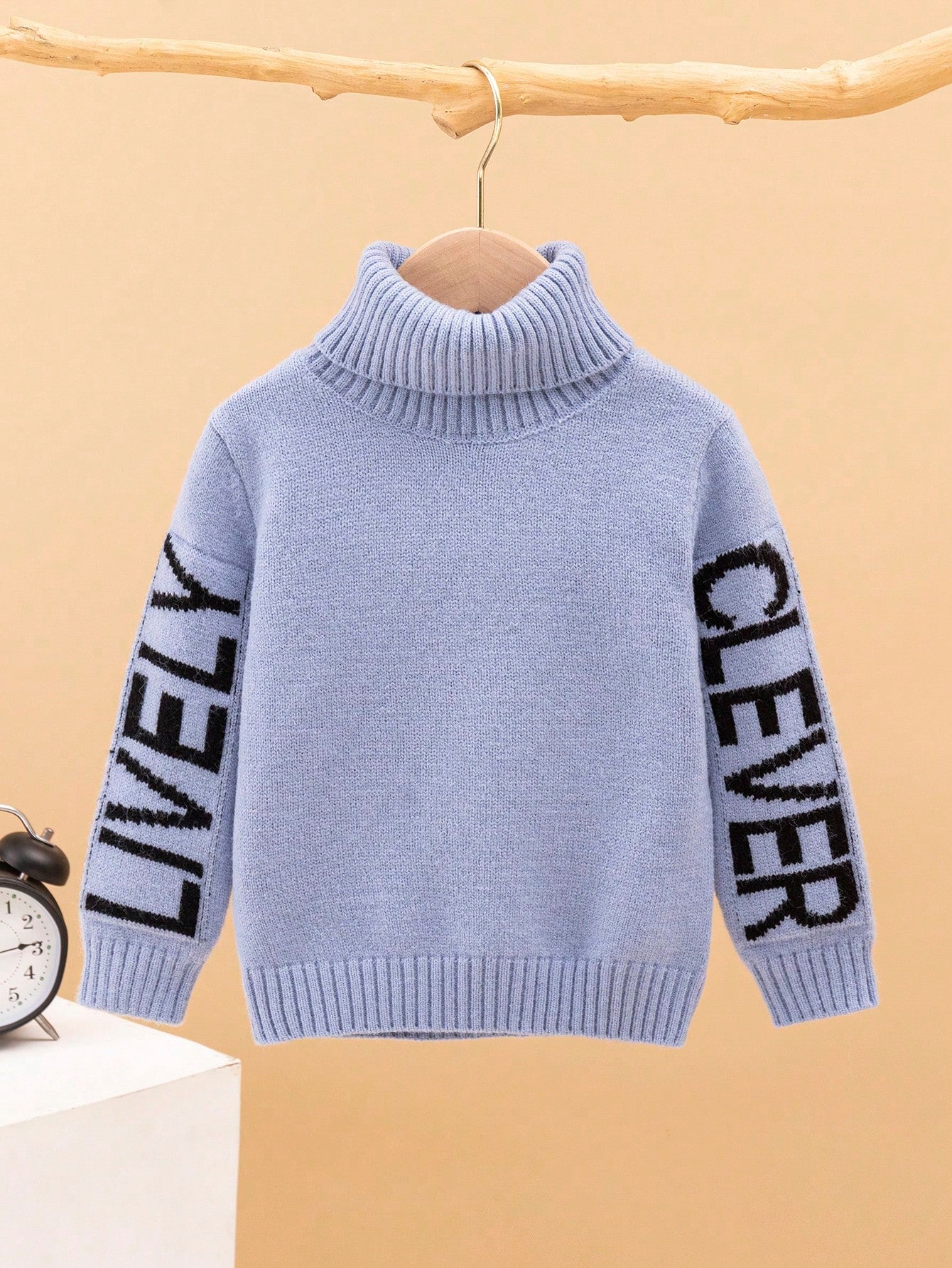 Young Boy Letter Pattern Turtleneck Sweater