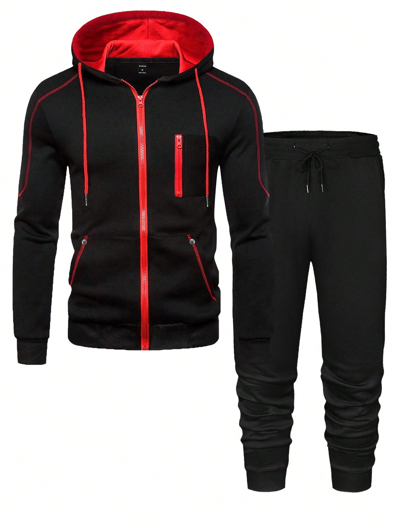 Men Zip Up Drawstring Hoodie & Sweatpants