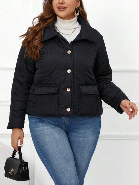 Plus Size Women'S Winter Coat With Flap Pockets