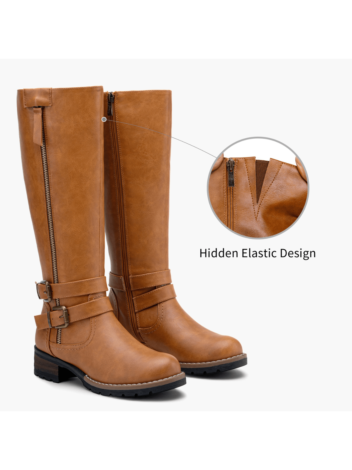 Womens' 9660 Knee High Boots, Tall Riding Boots with Outer Decorative Zipper