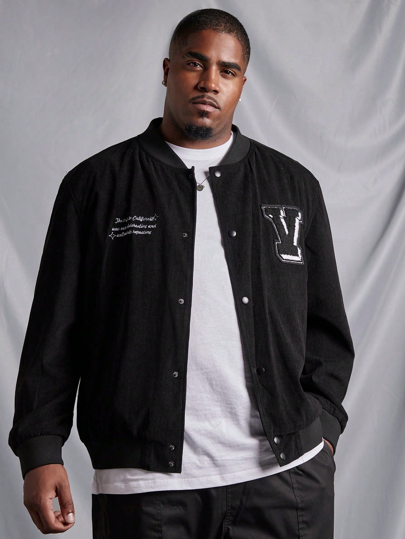 Men'S Plus Size Black Baseball Collar Jacket