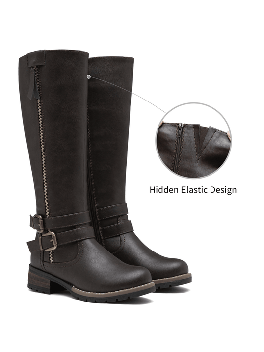 Womens' 9660 Knee High Boots, Tall Riding Boots with Outer Decorative Zipper