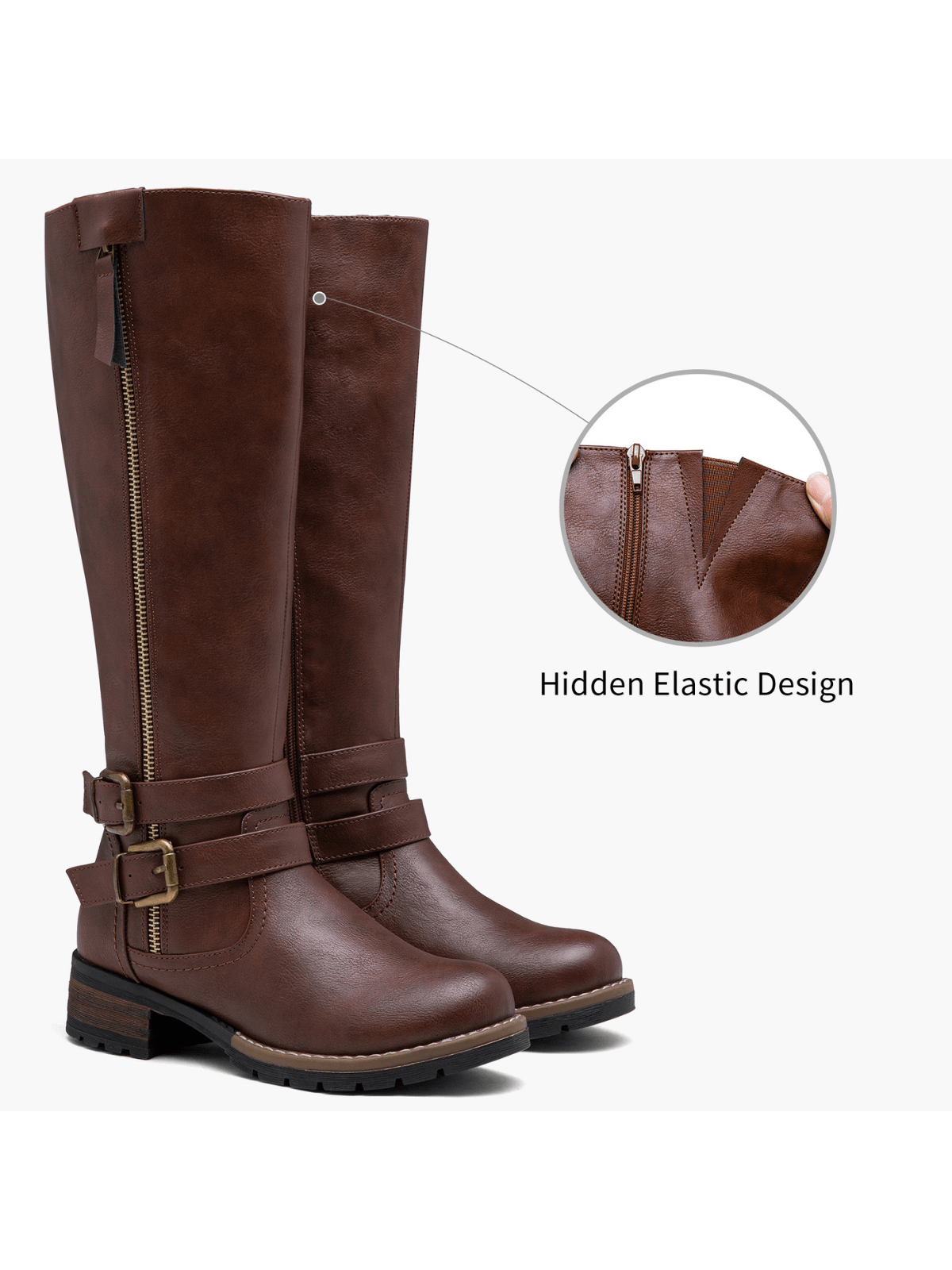 Womens' 9660 Knee High Boots, Tall Riding Boots with Outer Decorative Zipper