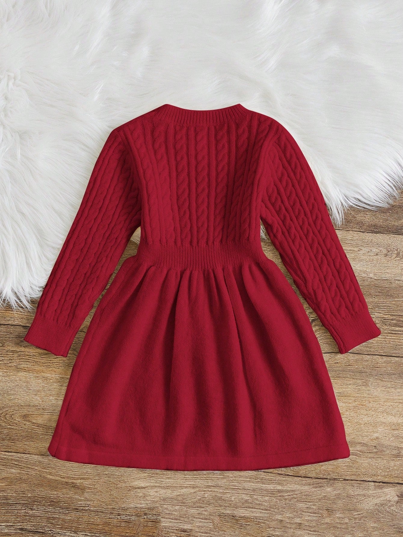 Tween Girl Elegant Long Sleeve Round Neck Sweater Dress