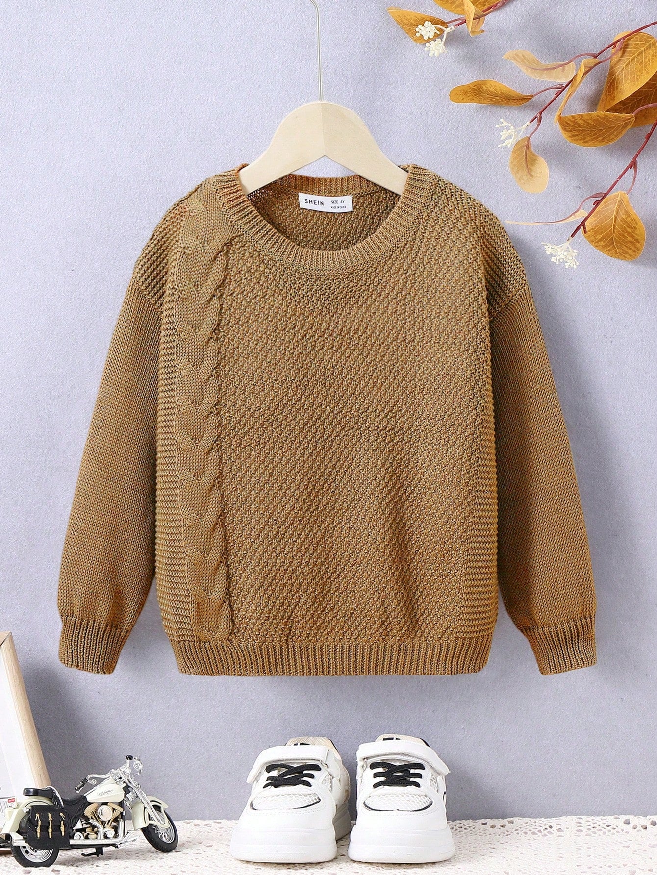 Young Boy Raglan Sleeve Ribbed Knit Sweater