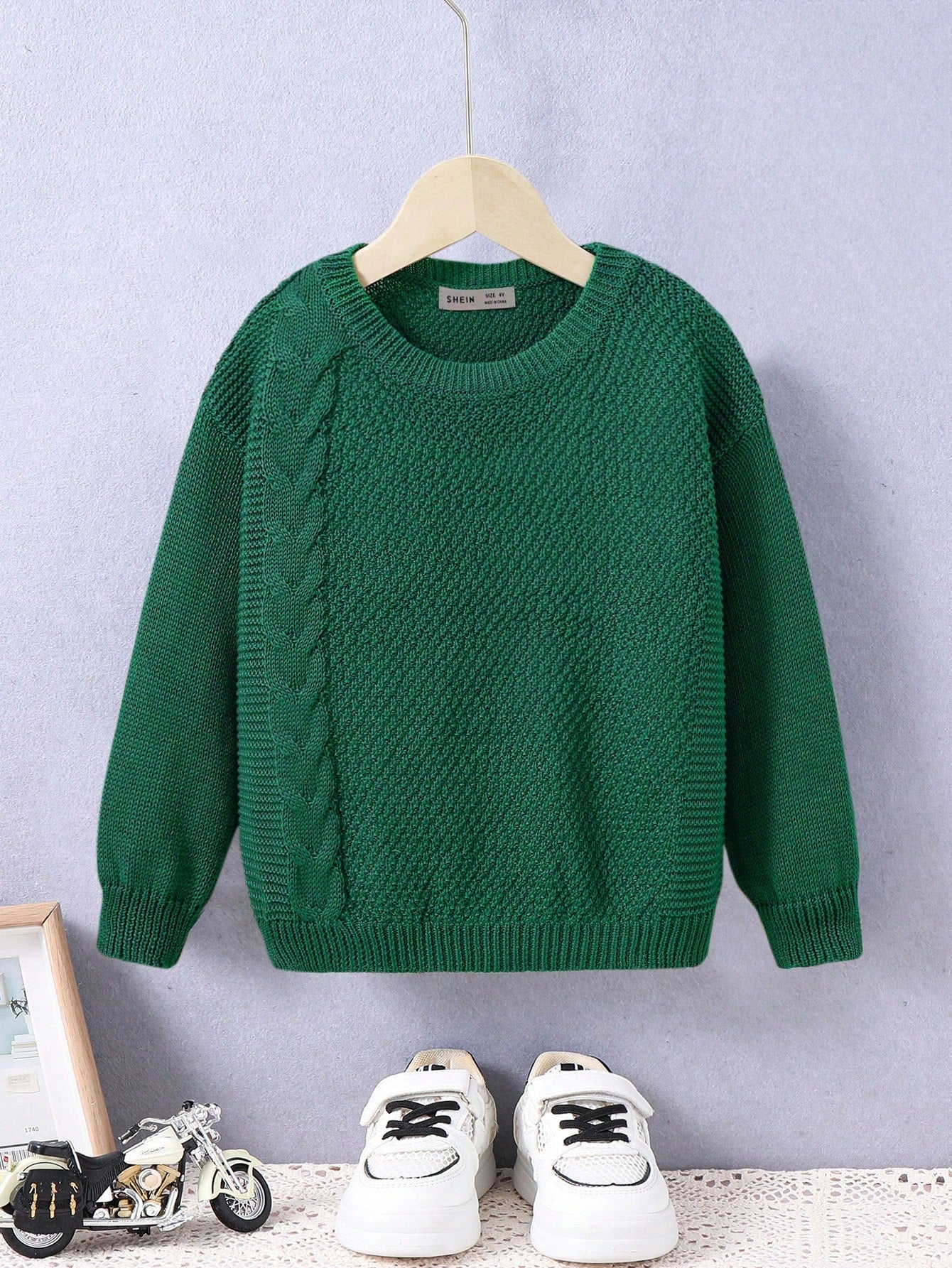 Young Boy Raglan Sleeve Ribbed Knit Sweater