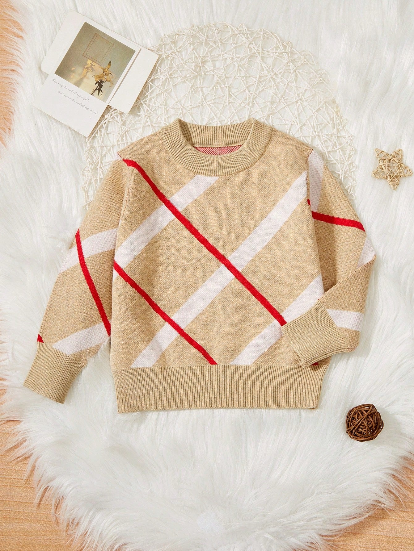 Boys' Colorblock Geometric Pattern Round Neck Sweater