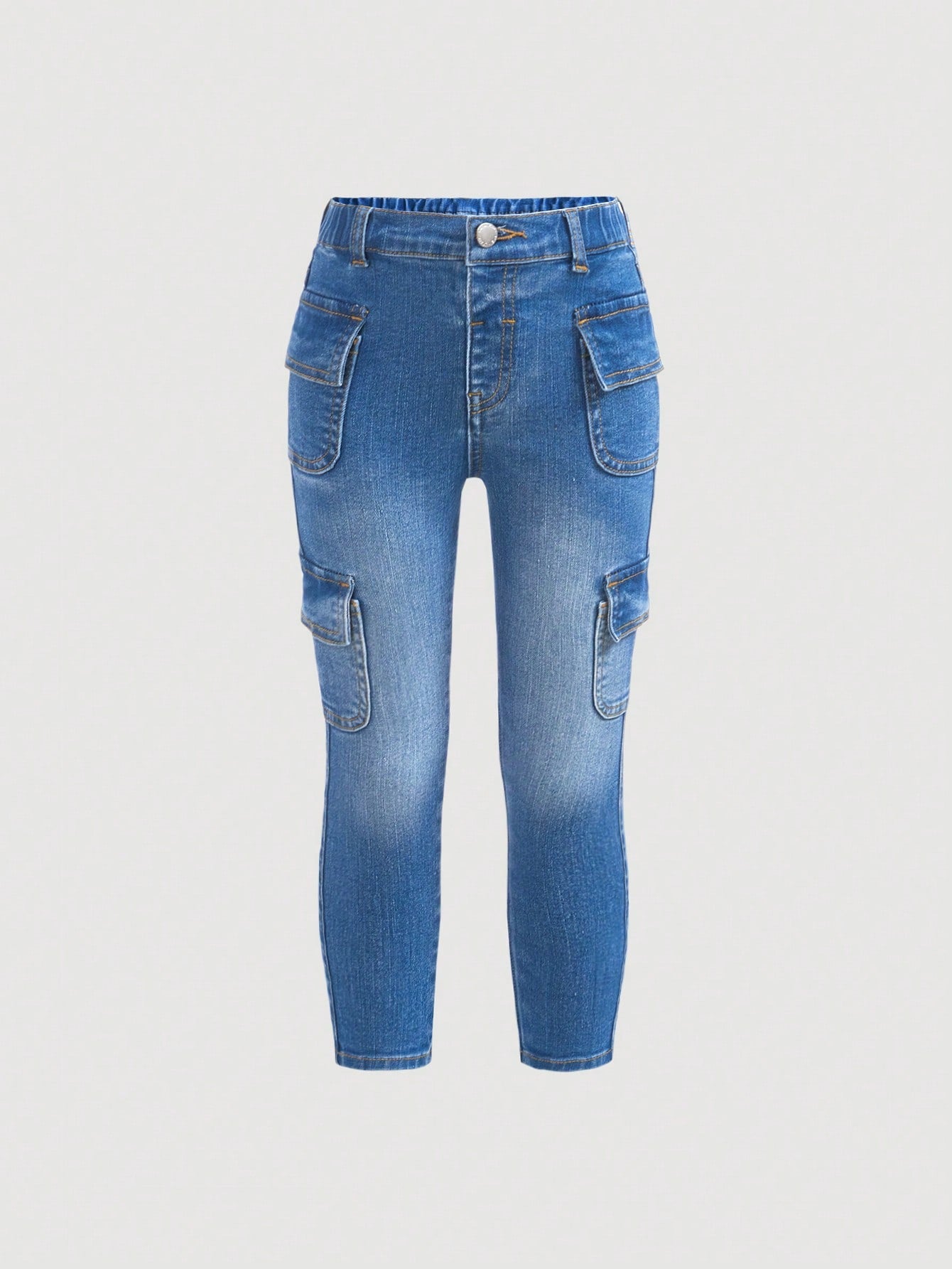 Young Girls' Casual  Jeans With Button And Pocket