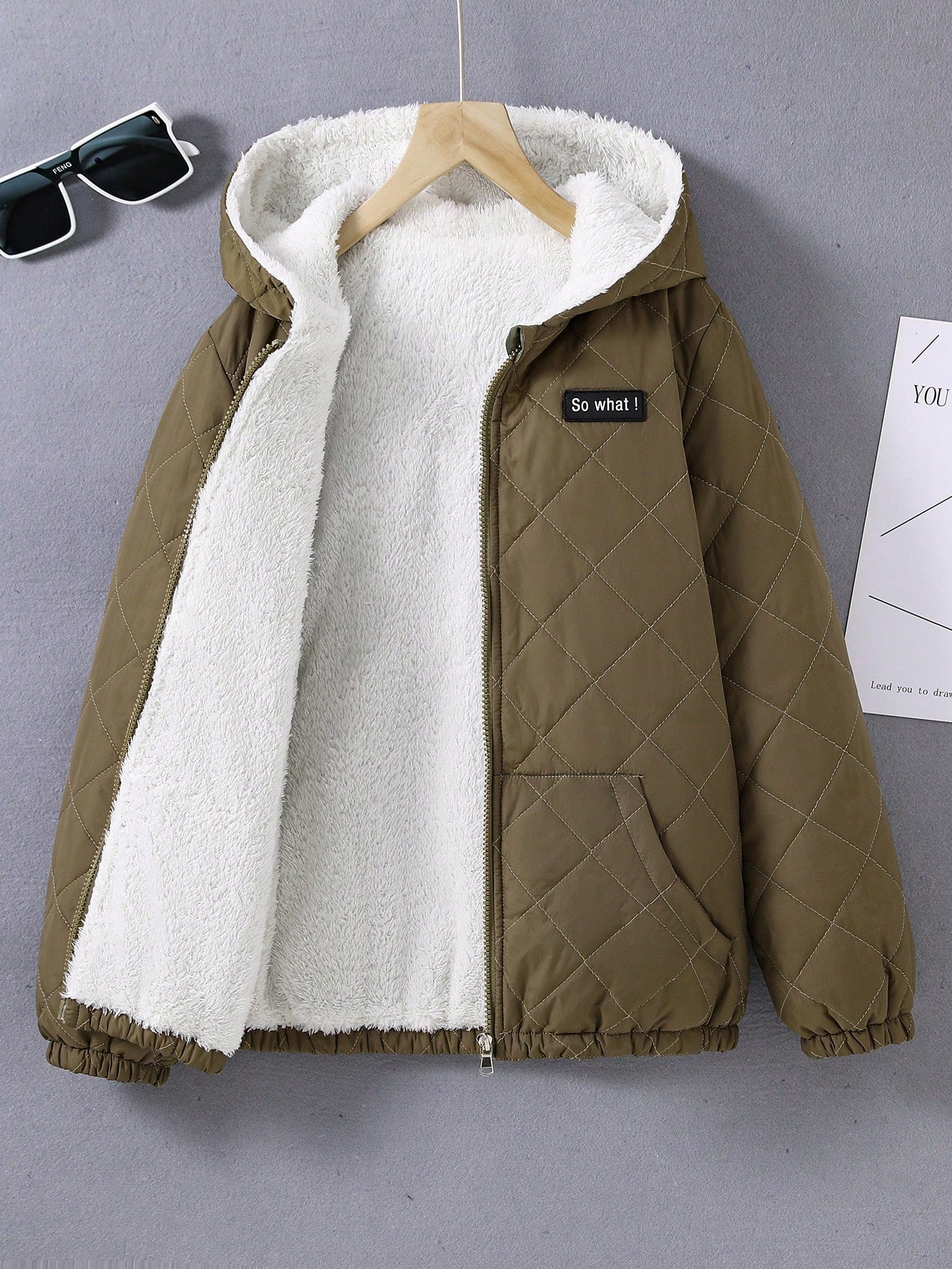 Tween Boy Letter Patched Detail Teddy Lined Hooded Quilted Coat