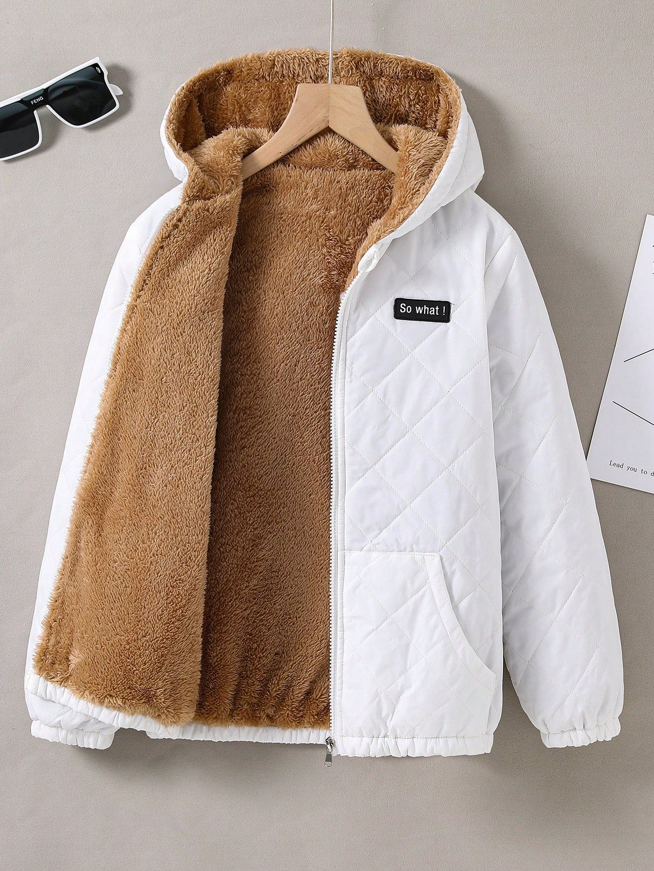 Tween Boy Letter Patched Detail Teddy Lined Hooded Quilted Coat